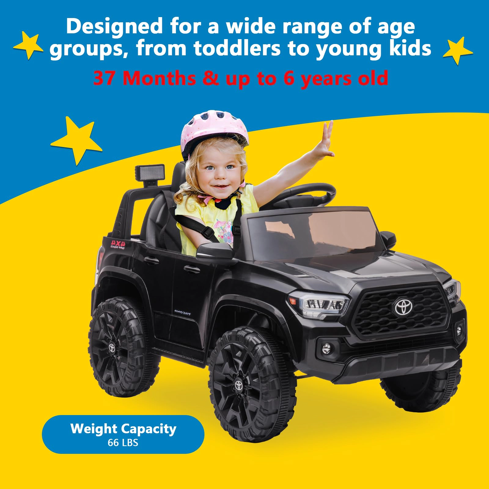 Enjyam 12V Licensed Toyota Tacoma Kids Ride On Truck, Electric Car w/Remote, 2 Speeds, Seat Belt & Headlights