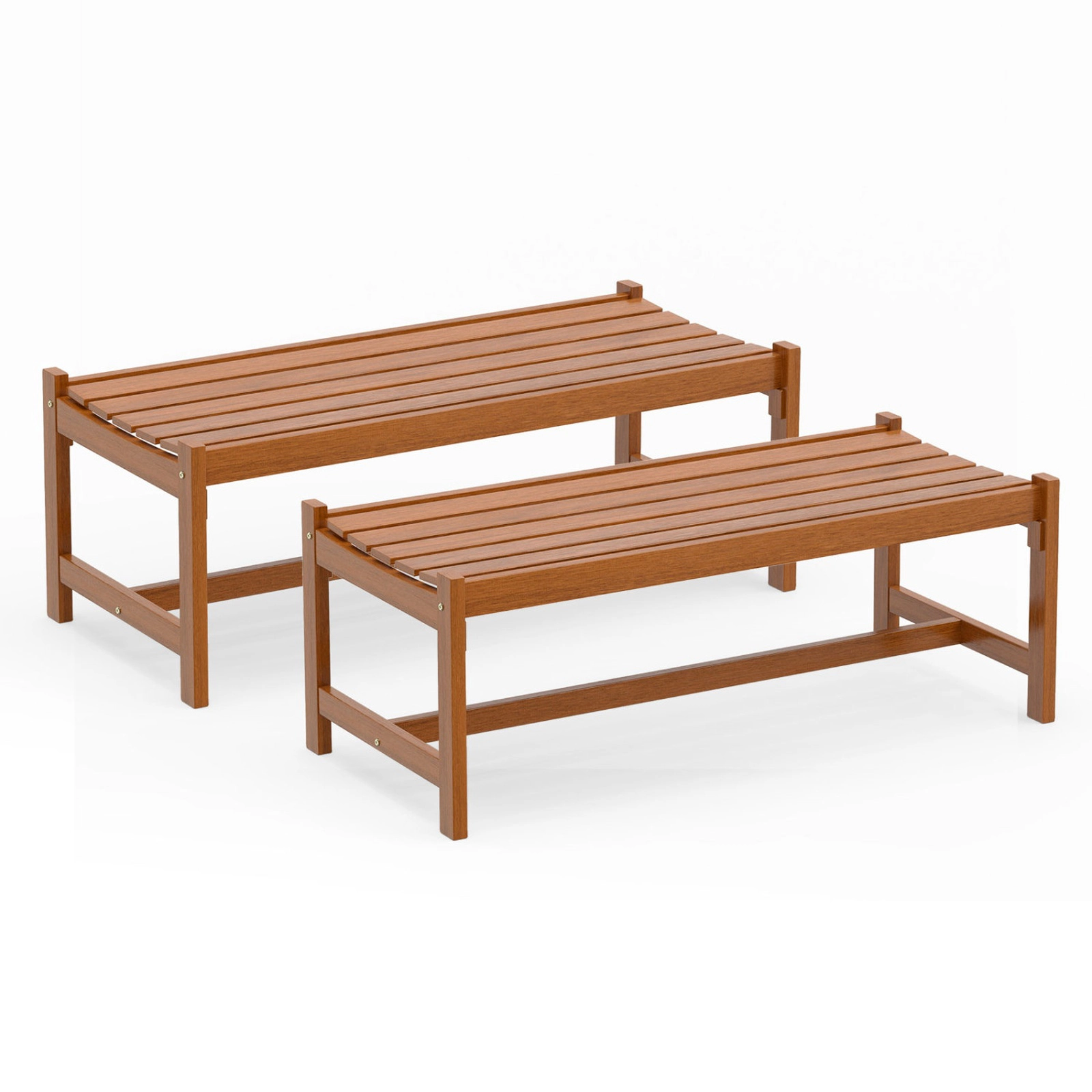 SUGIFT 44-in Hardwood Patio Dining Bench Set of 2 530-lb Capacity 16-in Seat Height 44 x 20 x 16.5 in Teak Oil Finish