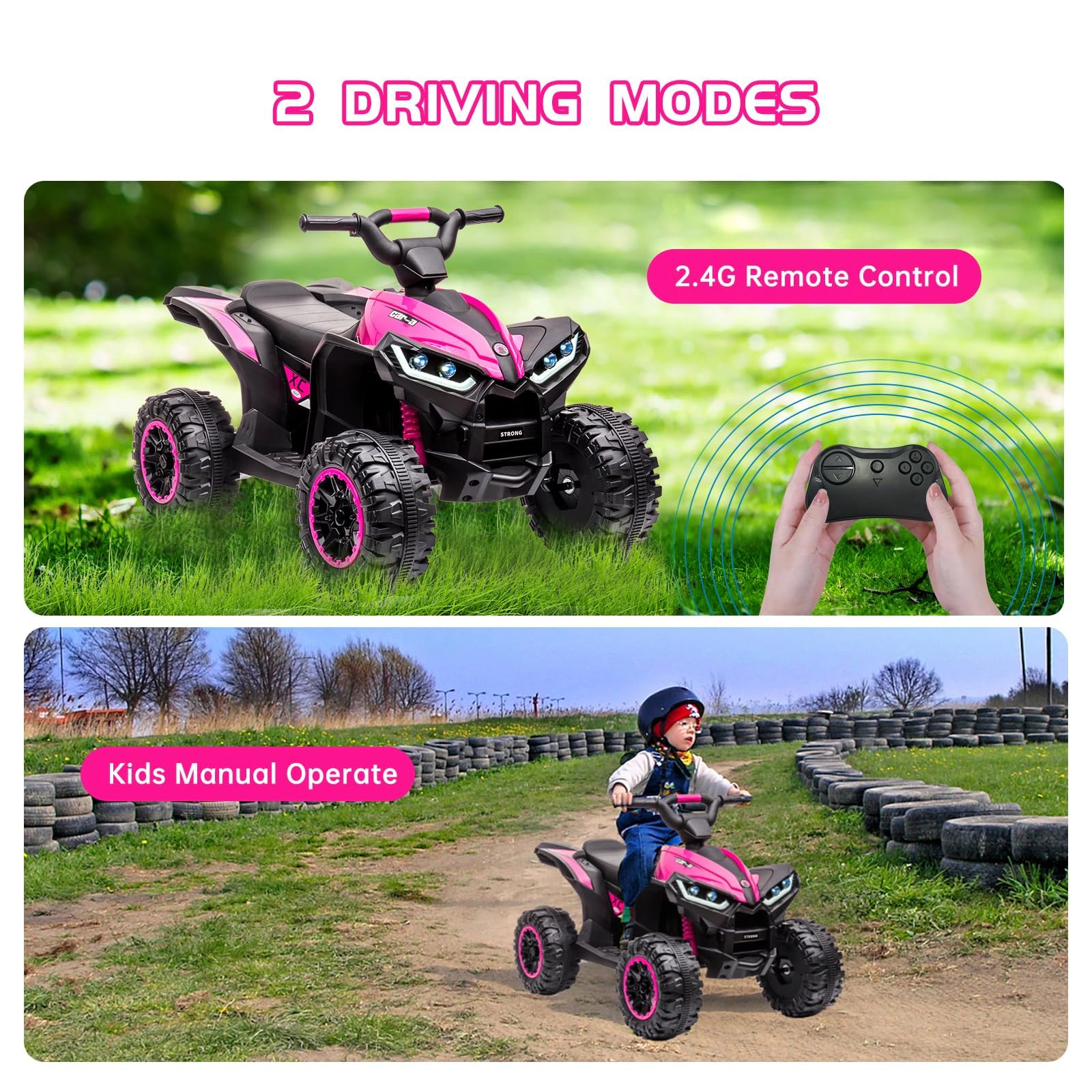 12V Kids Ride On ATV Quad with Remote Control, Music & LED Lights for Boys & Girls Ages 3-8