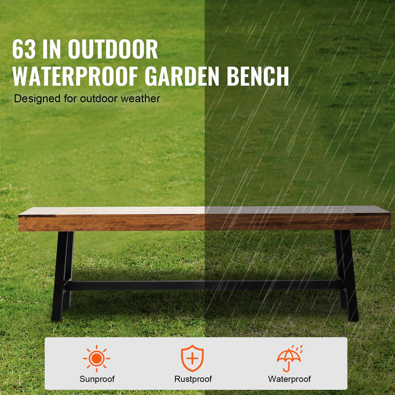 HONGGE Outdoor Bench Wood Garden Bench for Outdoors Outdoor Garden Park Bench with Backrest and Armrests Capacity Bench
