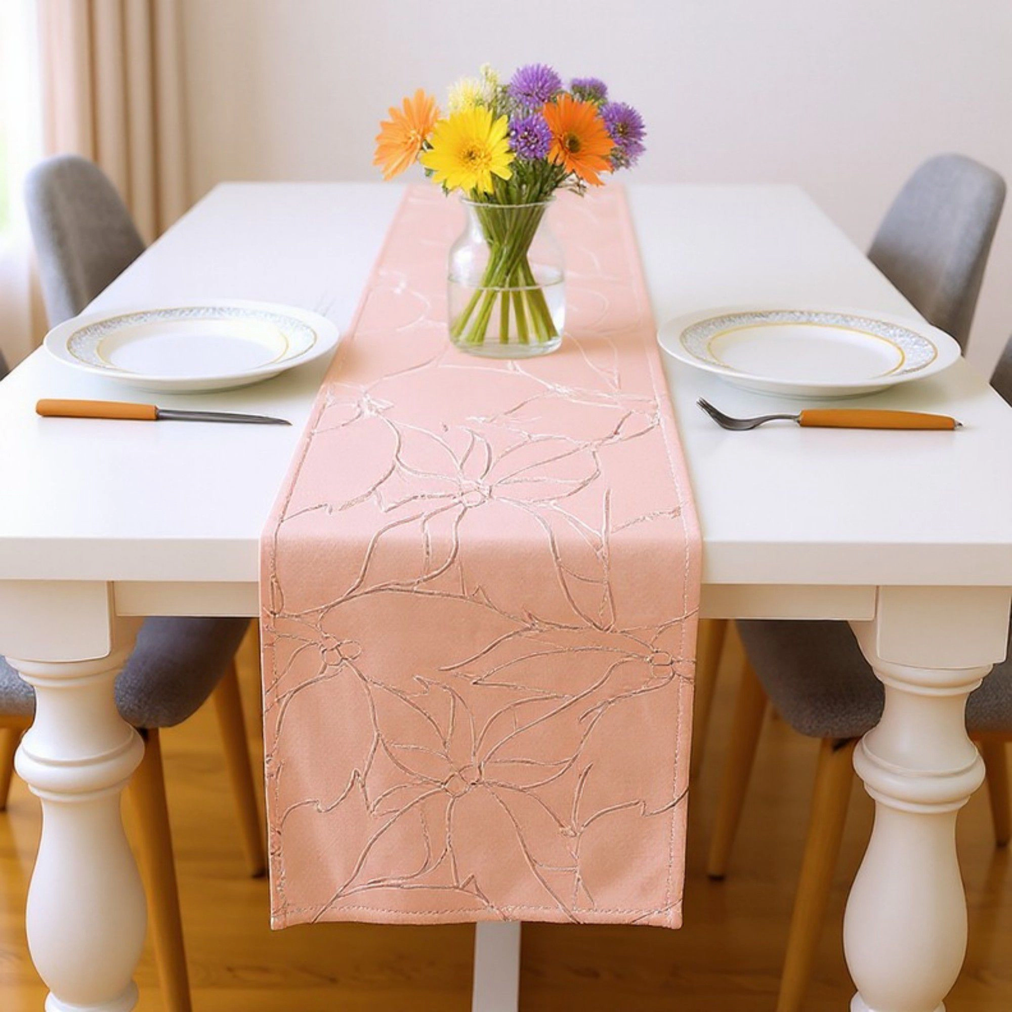 Alilang Women Floral Line Art Table Runner with Soft Woven Finish