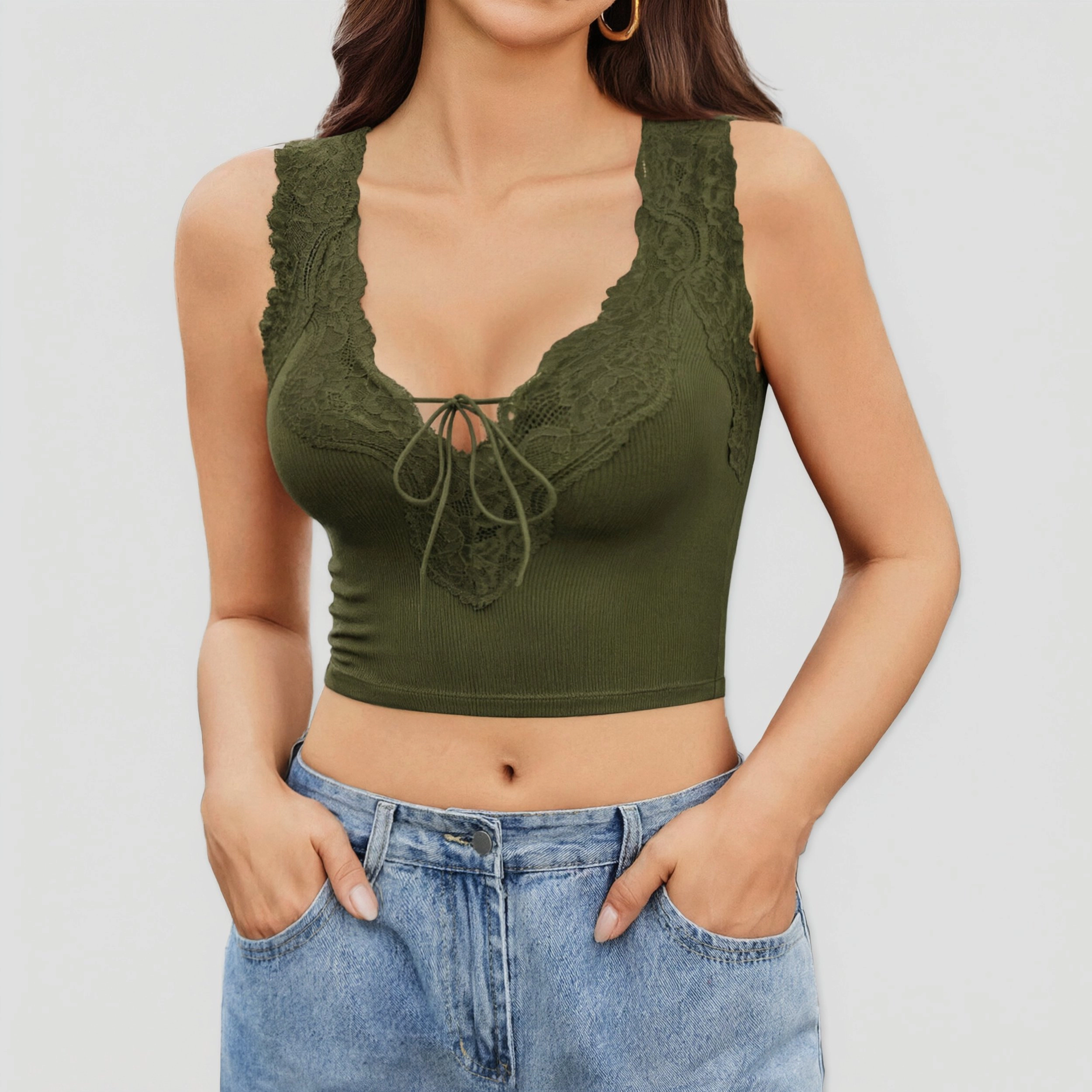 Avidlove Women's Lace Ribbed Crop Tank Top