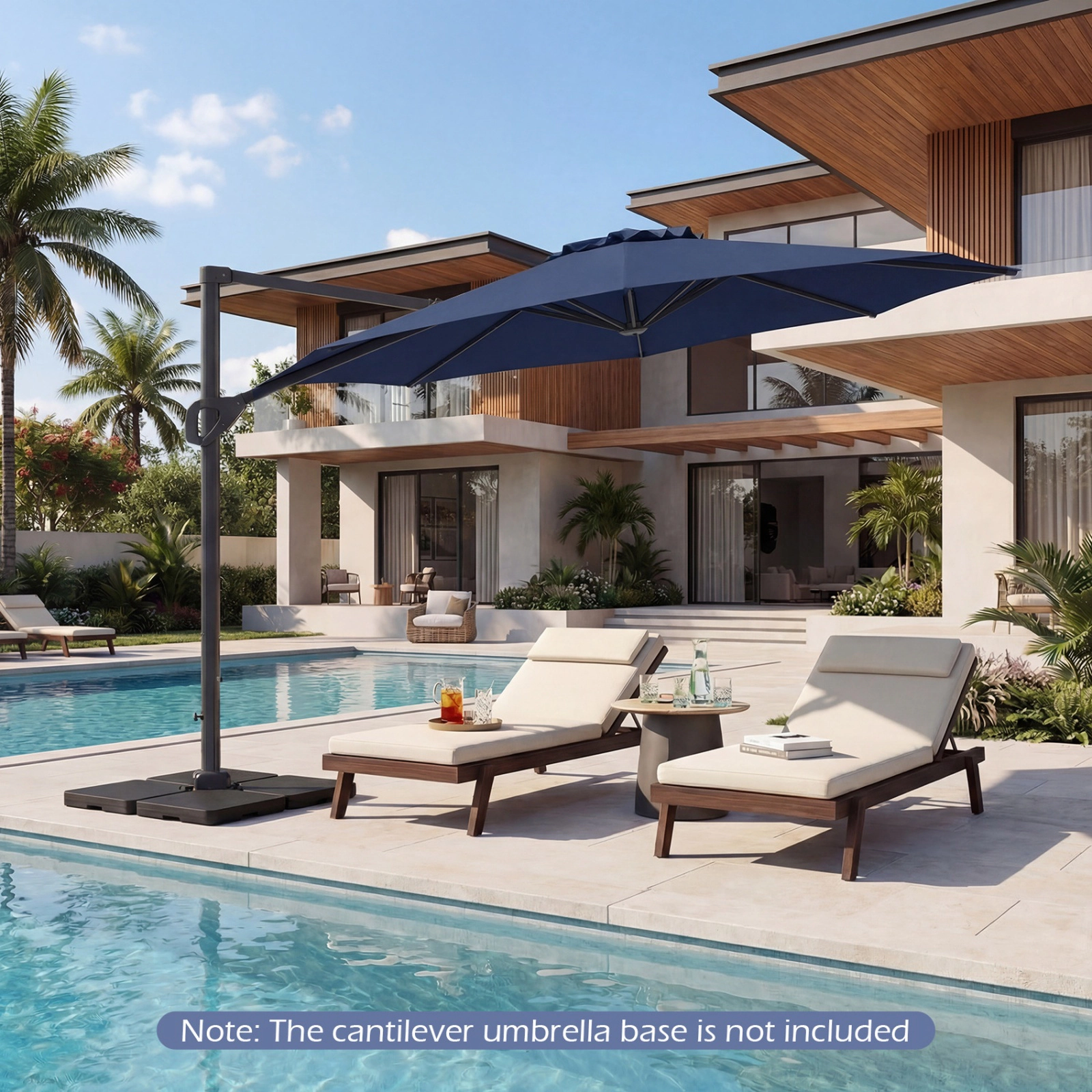 SUGIFT 10-ft Navy Offset Cantilever Patio Umbrella, 40-in Cross Base, 360-Degree Swivel