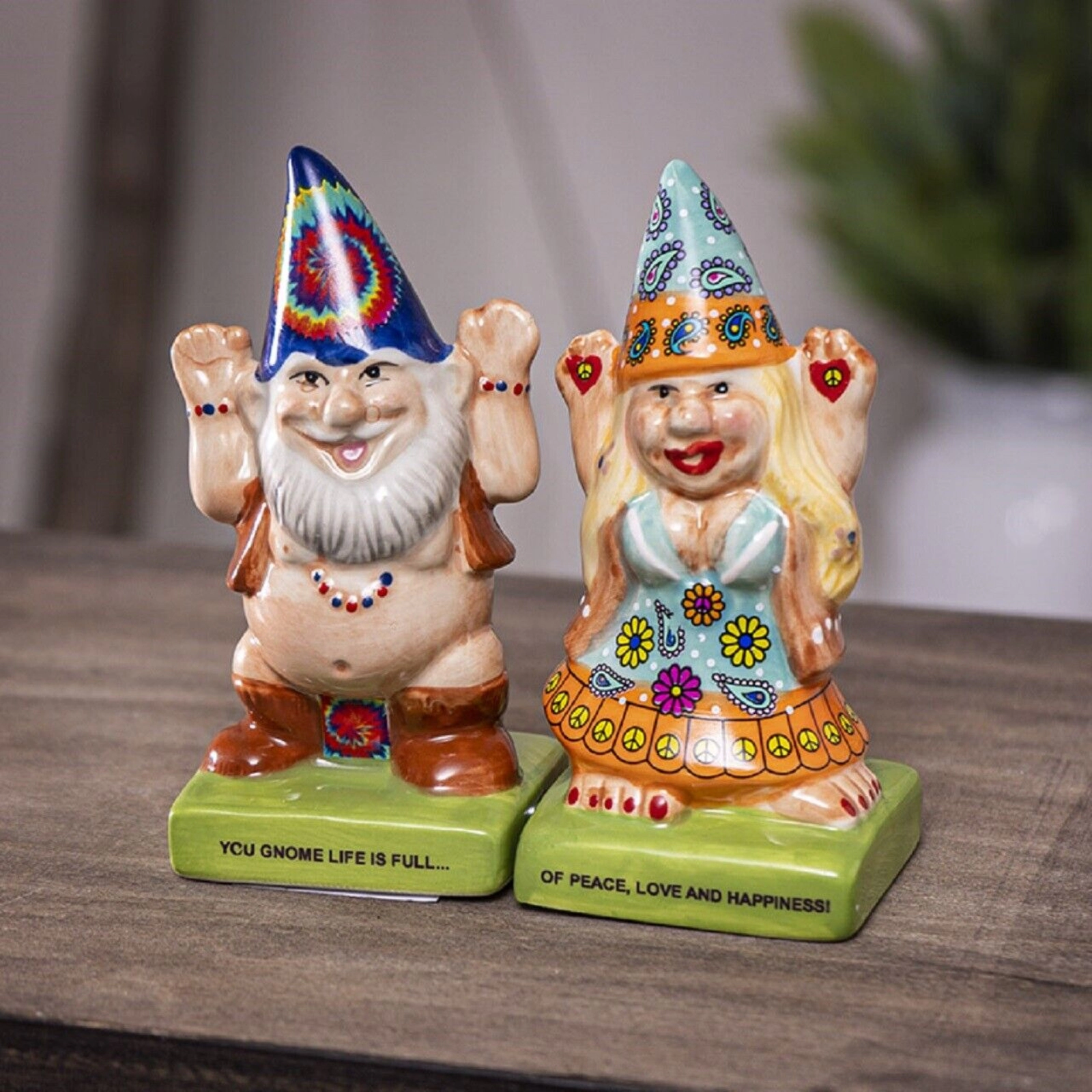 Pacific Giftware Hippie Gnomes Ceramic Magnetic Salt and Pepper Shaker Set 4 Inch Multicolor