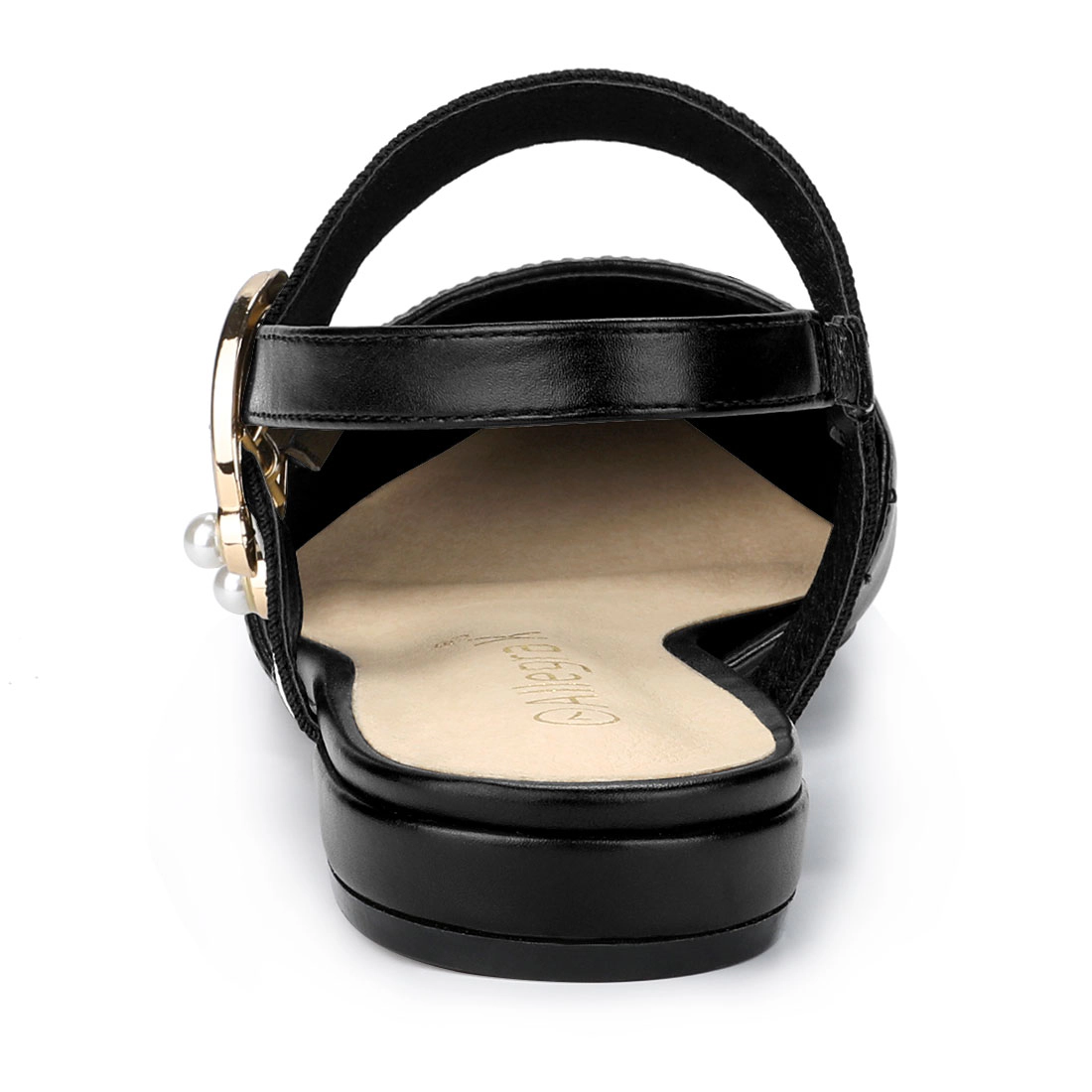 BLISSFUL STEP Women Pointed Toe Slingback Slip On Buckle Flat Mules