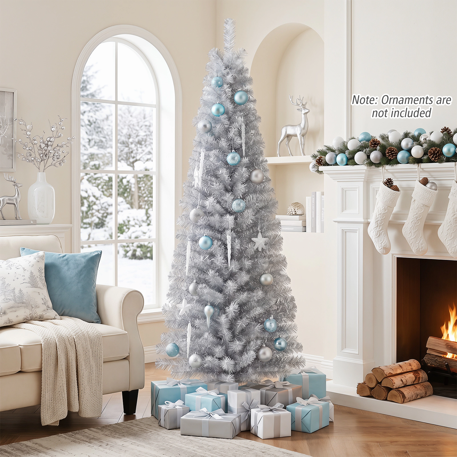 Costway 6 FT Artificial Christmas Tree Unlit Xmas Pencil Tree with 520 Branch Tips