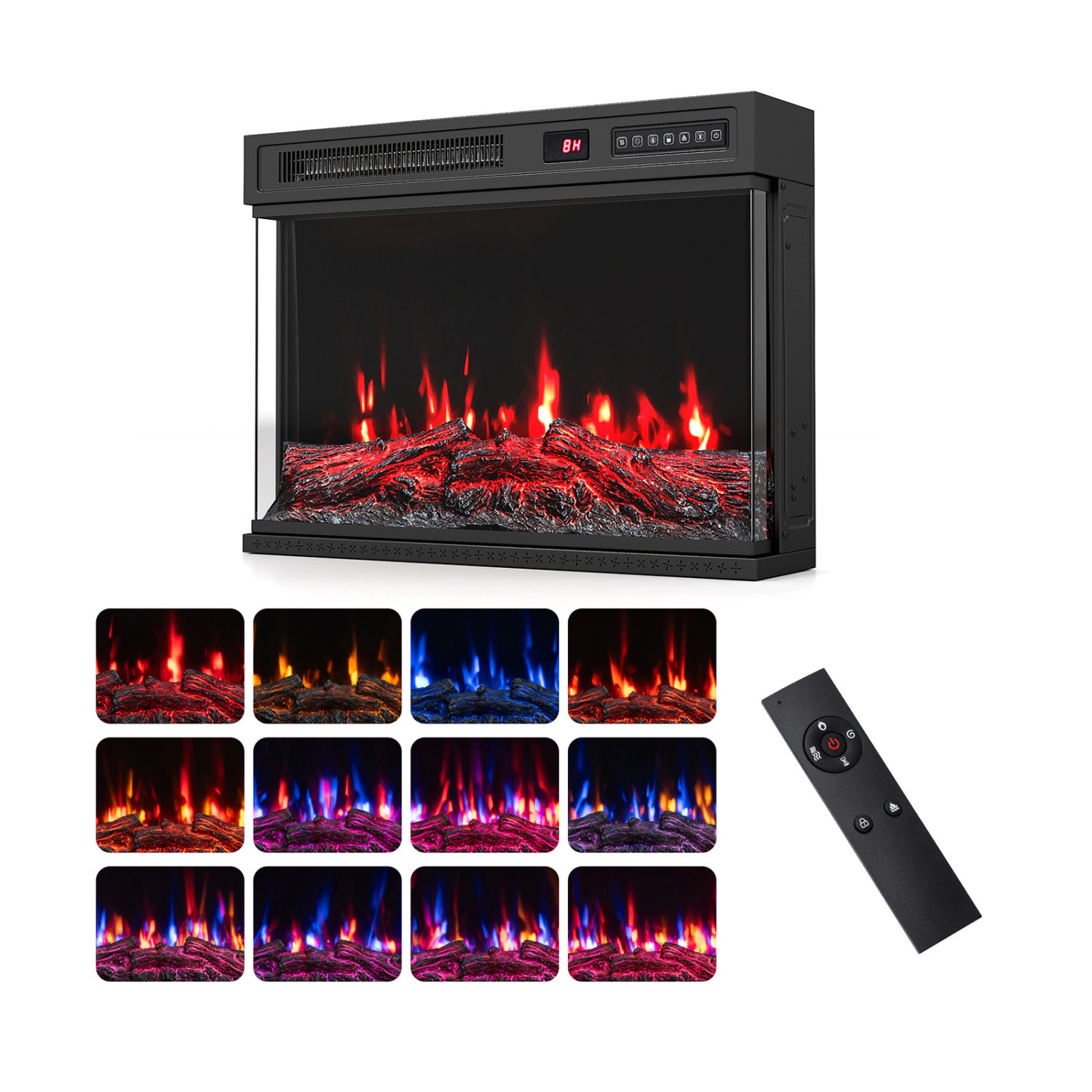 LJG 24/40/50/60 Inch 3-Sided Built-in Electric Fireplace Insert with 12 Flame Colors-24"