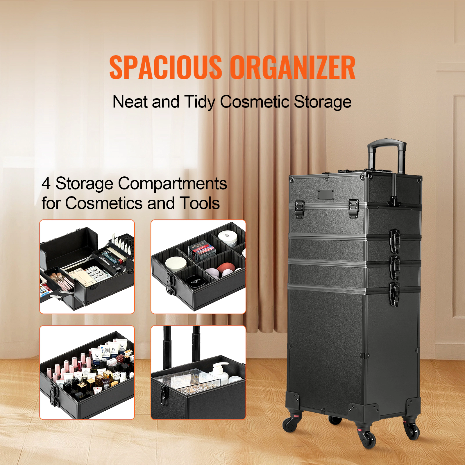 HONGGE Professional Makeup Train Case Aluminum Cosmetic Case