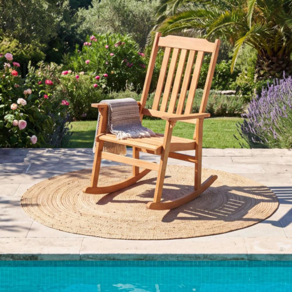 Hivvago Outdoor Acacia Wood Rocking Chair With High Back And Armrests For Patio