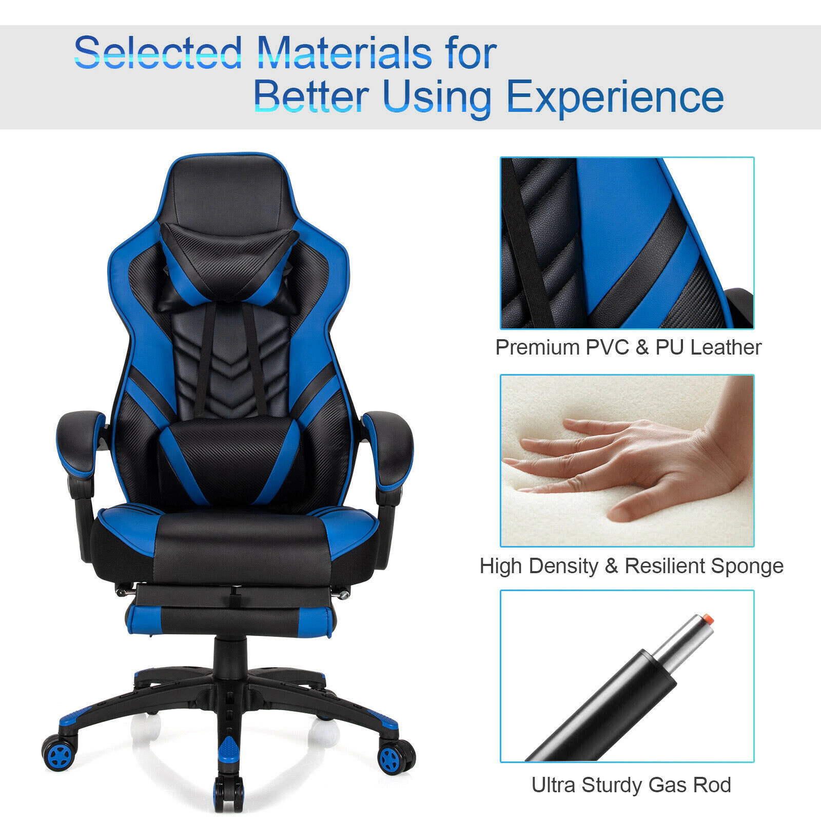 SUGIFT Adjustable Reclining Gaming Chair Footrest 330-Lb Capacity 27 x 27-in Frame 46-49-in High Seat 42-Lb Net Weight