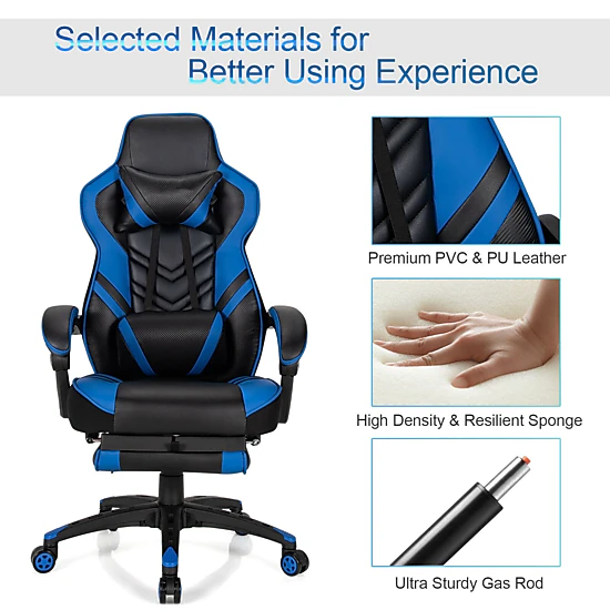 SUGIFT Adjustable Reclining Gaming Chair Footrest 330-Lb Capacity 27 x 27-in Frame 46-49-in High Seat 42-Lb Net Weight