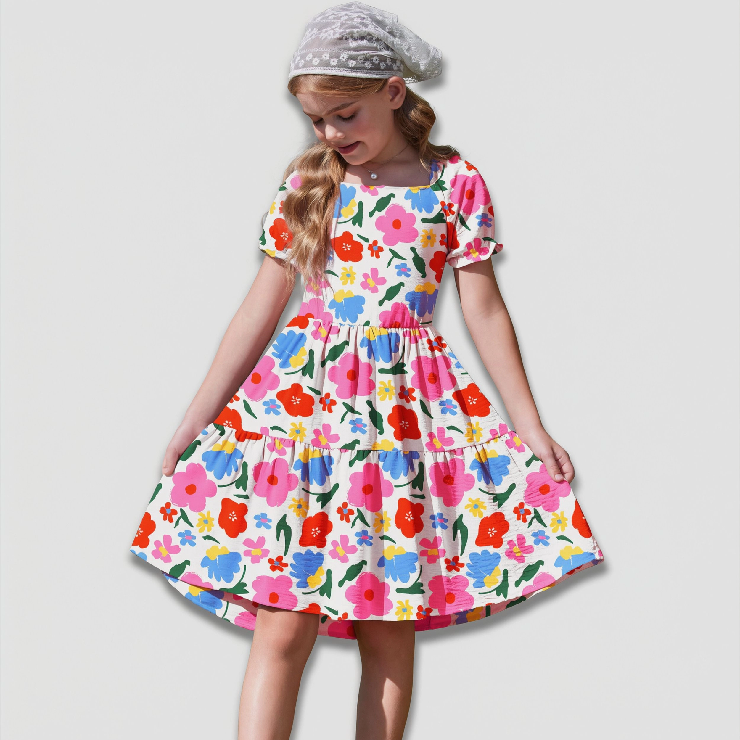 Arshiner Little Girl Summer Dresses Tie Back Beach Easter Casual Girls Midi Twirly Dress