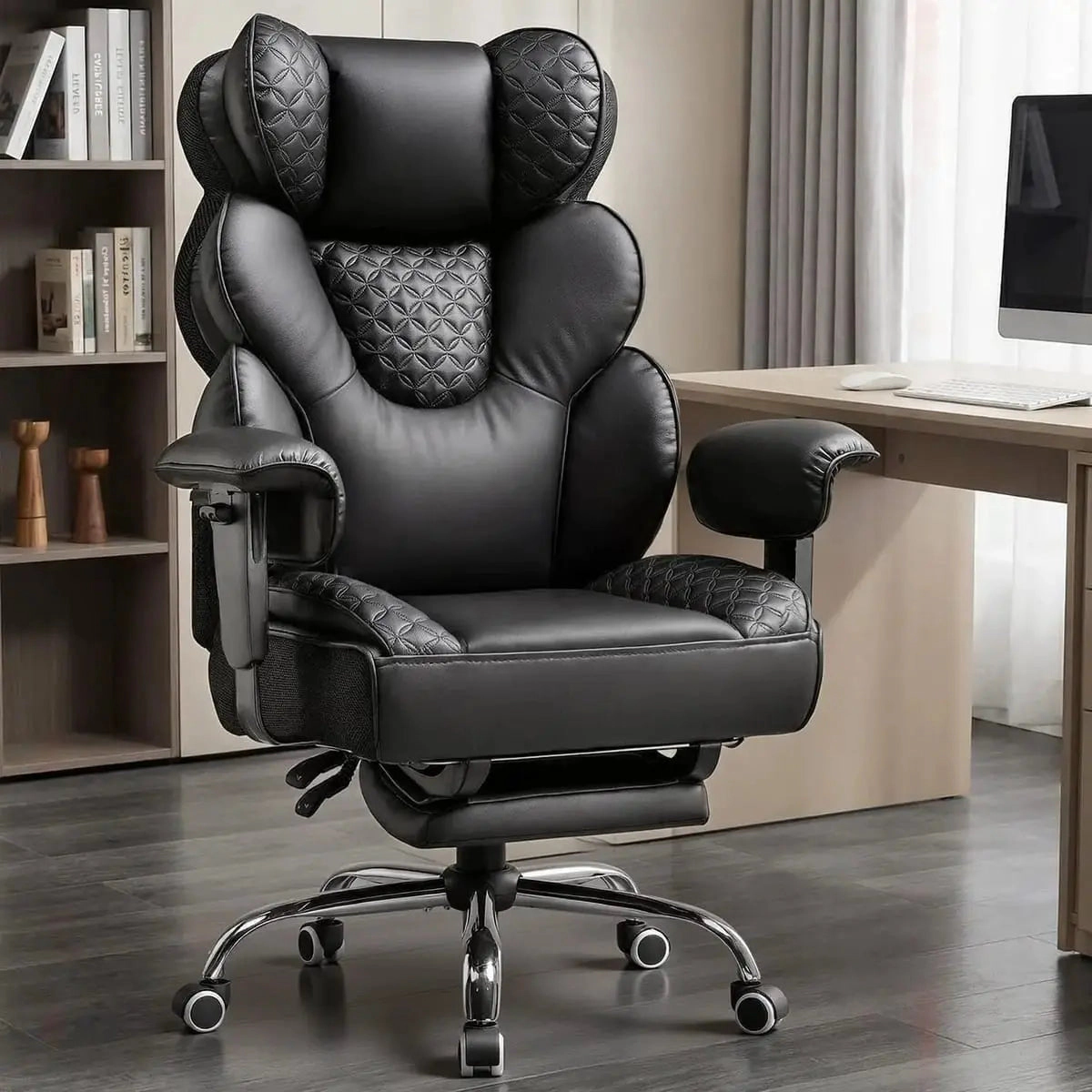 Platinum-Level Office Chairs Big Tall Leather Ergonomic Office Chair With Retractable Footrest For Heavy Duty Comfort