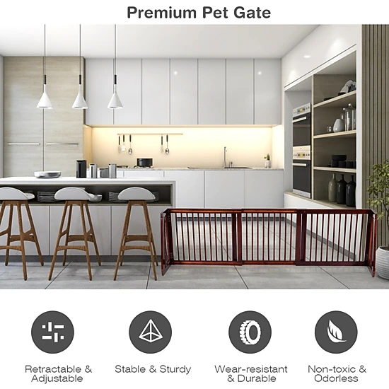 SUGIFT Folding 3-Panel Wood Pet Gate with Adjustable Free Standing ...