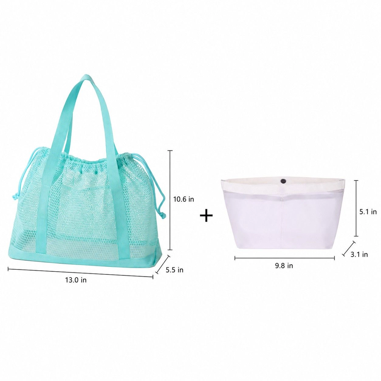 Alilang Women's Mesh Drawstring Tote Bag with Carry Handles and Organizer Pouch, Mint Green
