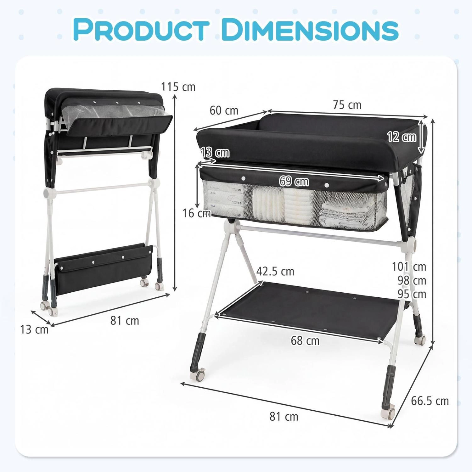 SlickBlue Adjustable Diaper Changing Station with Storage Shelf and Organizer