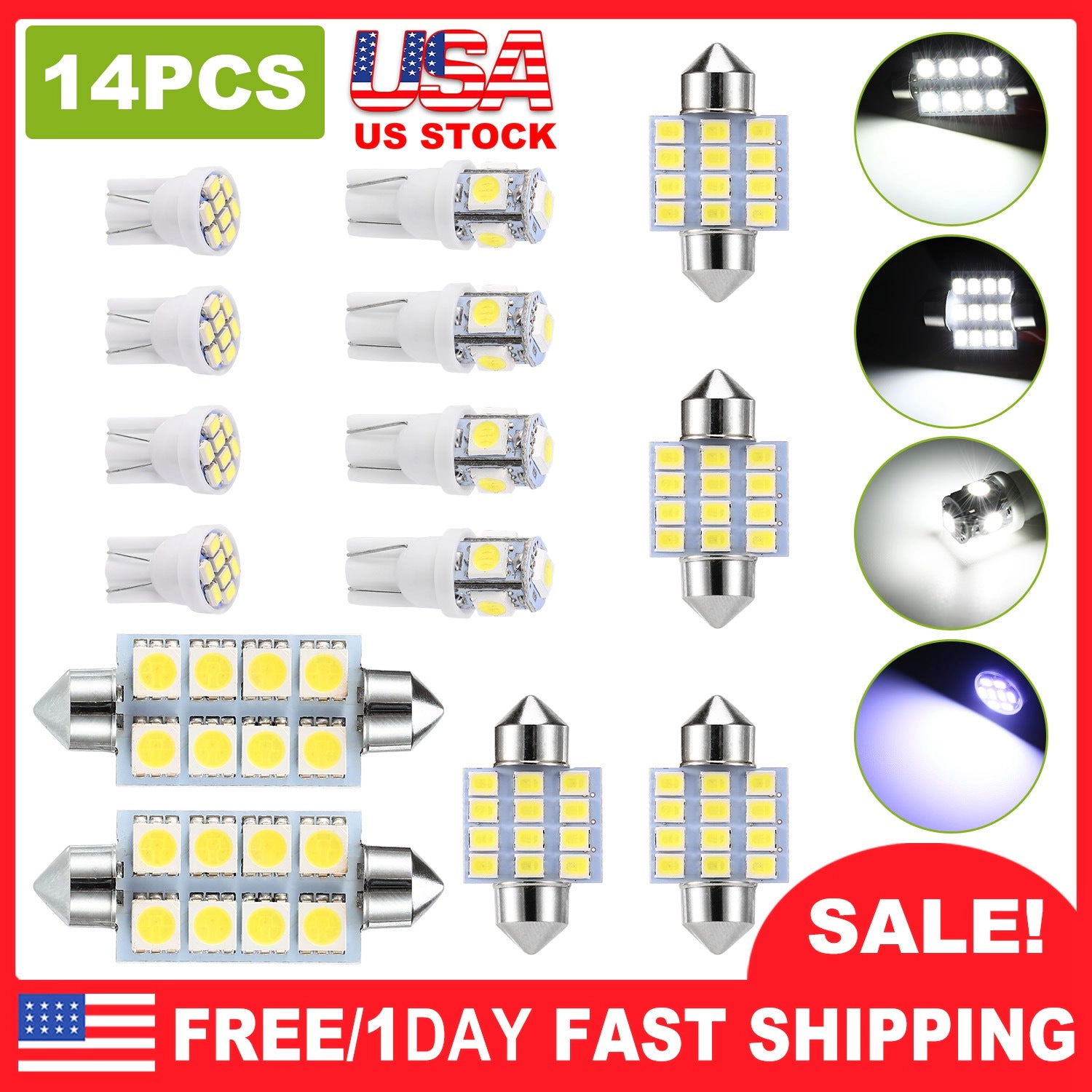 GBruno 14-Piece LED Interior Car Light Bulb Kit