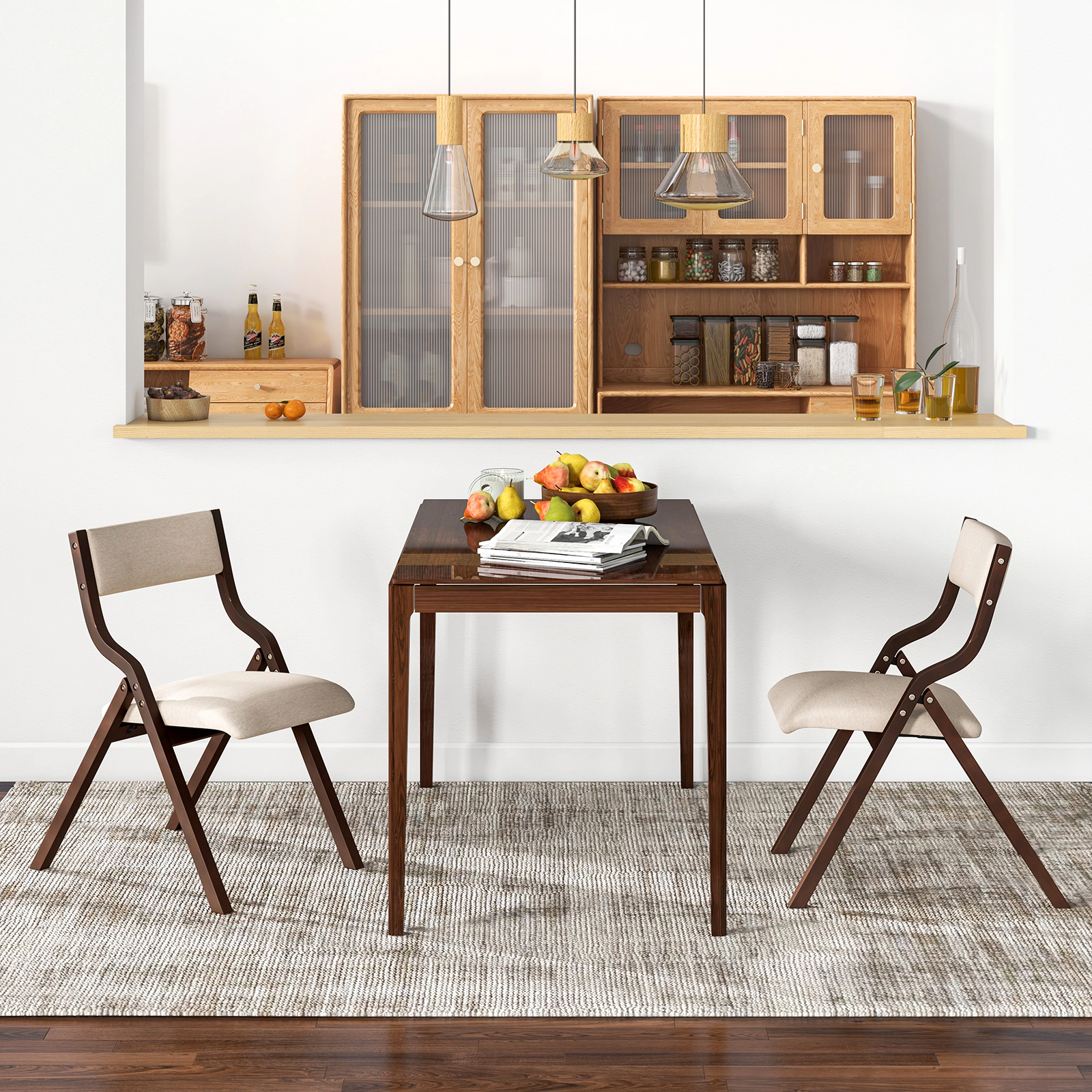 SUGIFT Set of 2 Natural Folding Dining Chairs with Bent Wood Frame and Padded Seat 19-in W 31-in H 300-lb Per Chair