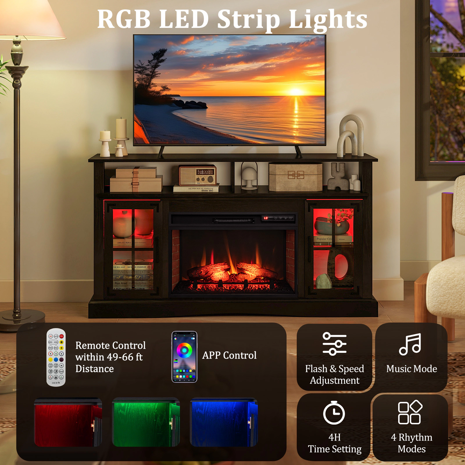 LJG Fireplace TV Stand with Remote Controls and Thermostat for TVs up to 50 Inch