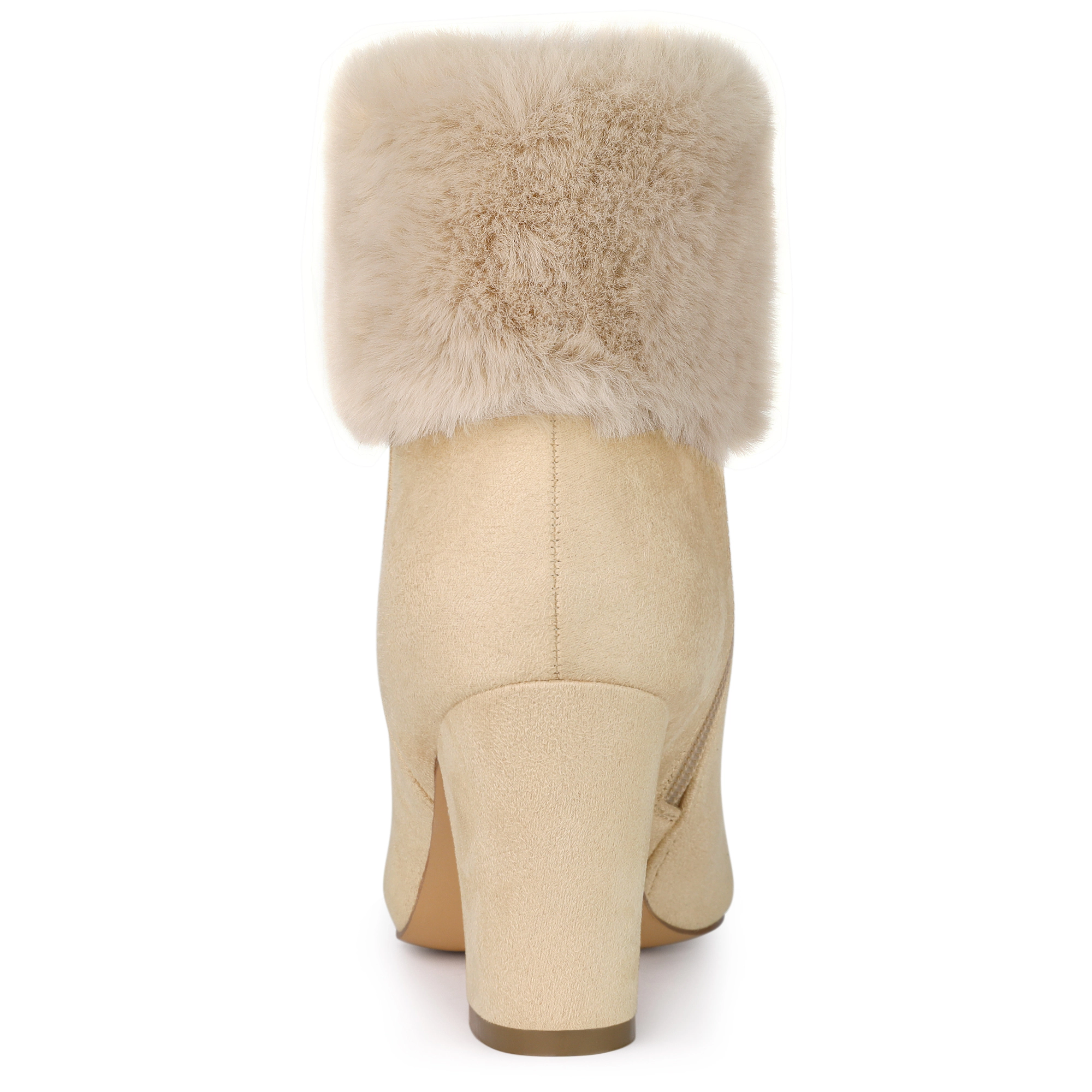 BLISSFUL STEP Women Faux Fur Chunky Heel Side Zipper Ankle Boots