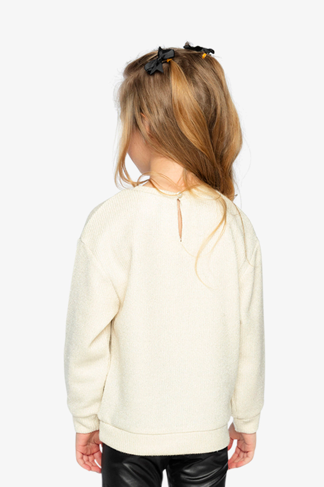 Deux par Girls Long Sleeve Knit Crewneck Sweatshirt with Oversized Velvet Bows