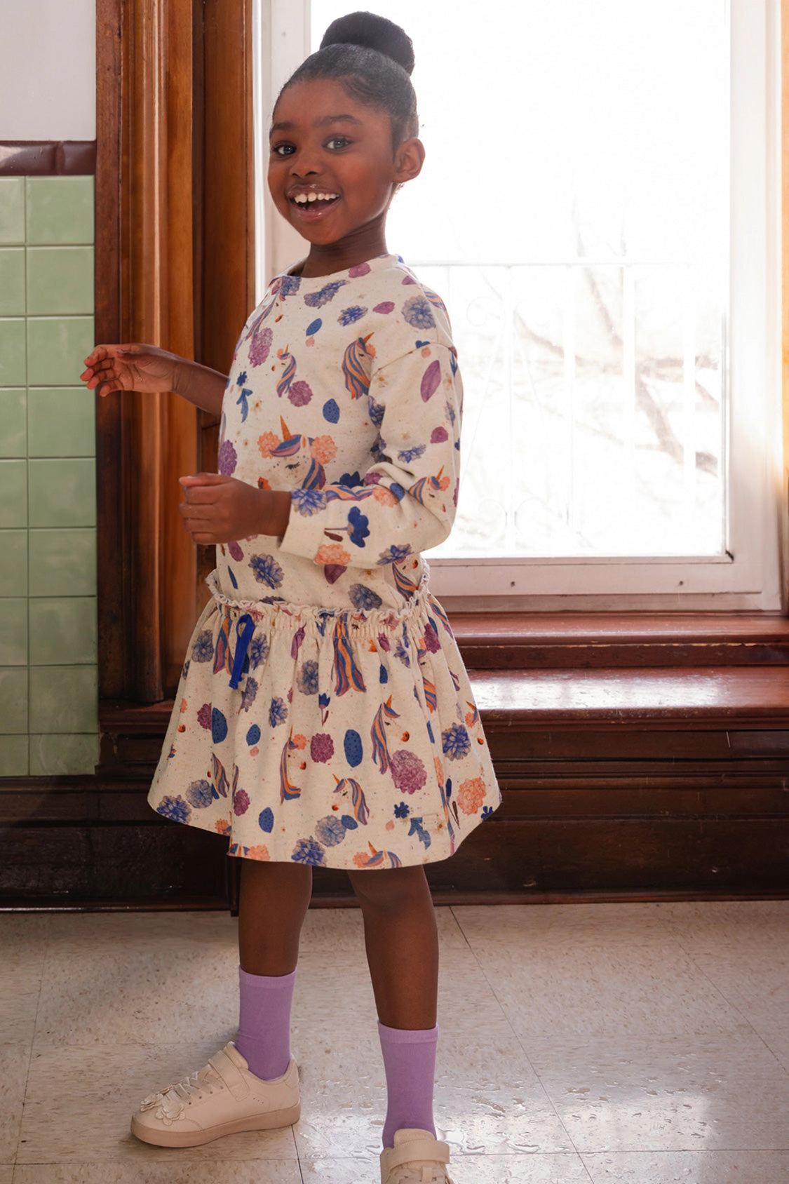 Deux par Girls Unicorn Print French Terry Dress