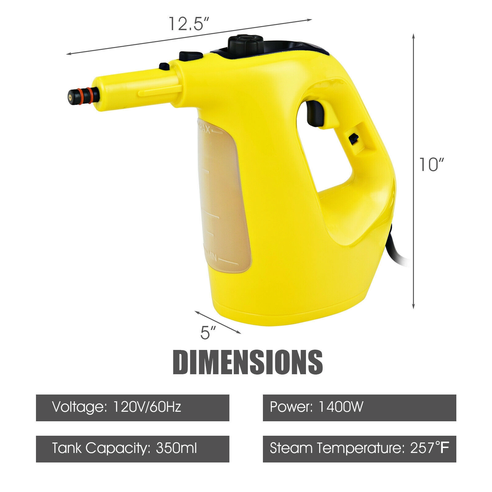 SUGIFT 1400W Multipurpose Pressurized Steam Cleaner Upright Vacuum with 17-Piece Accessory Set 12-oz Tank Yellow