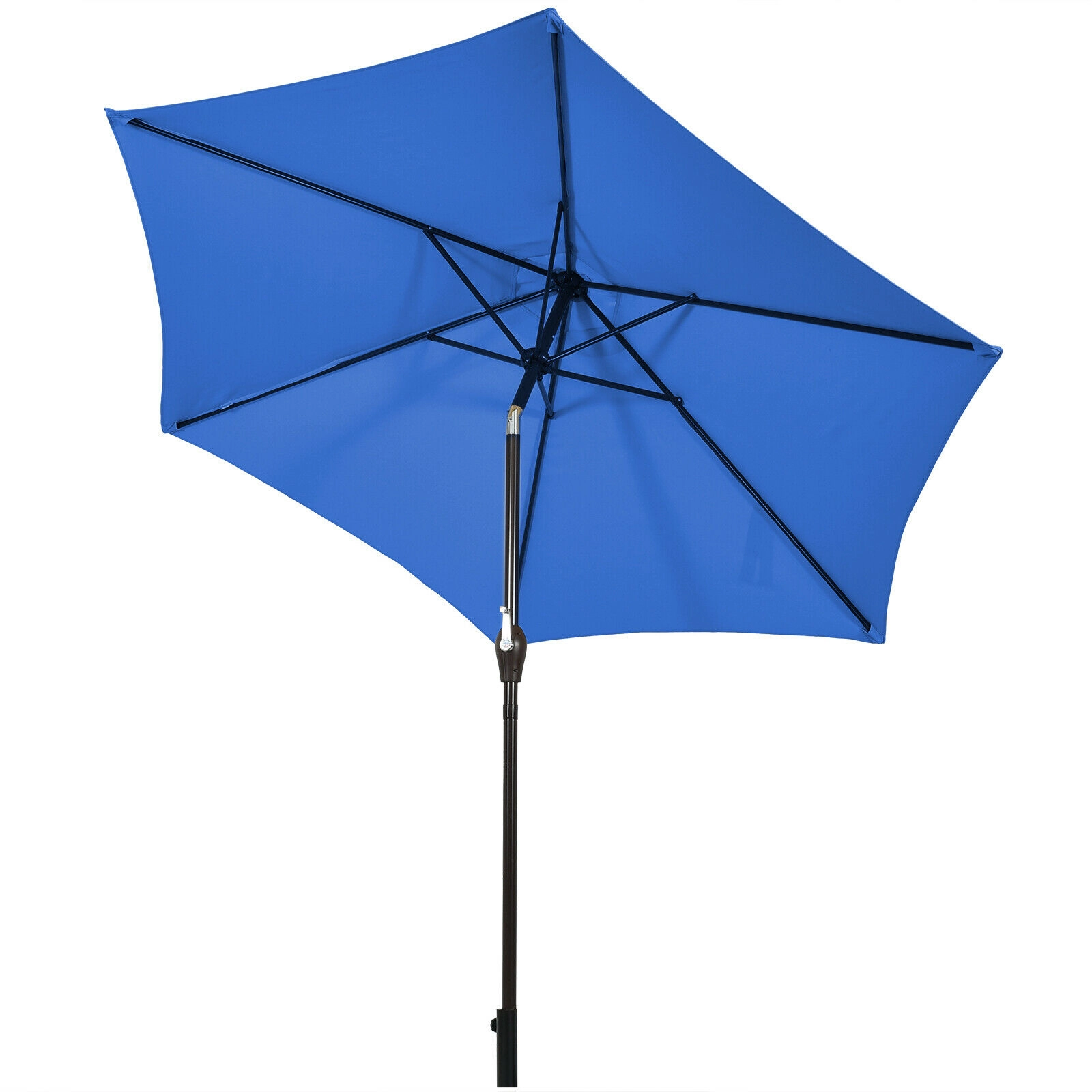 SUGIFT 9-ft Blue Market Table Patio Umbrella with Push Button Tilt Crank Lift 8 Ribs and 1.5-in Iron Pole