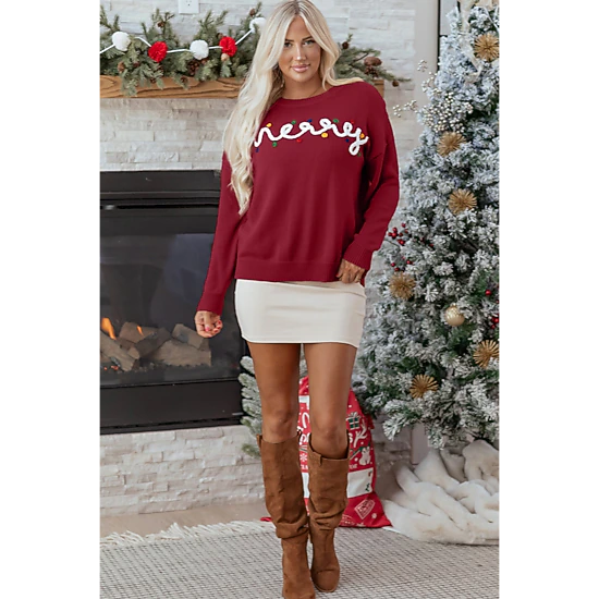 Threaded Pear Women's Jade Christmas Drop Shoulder Sweater