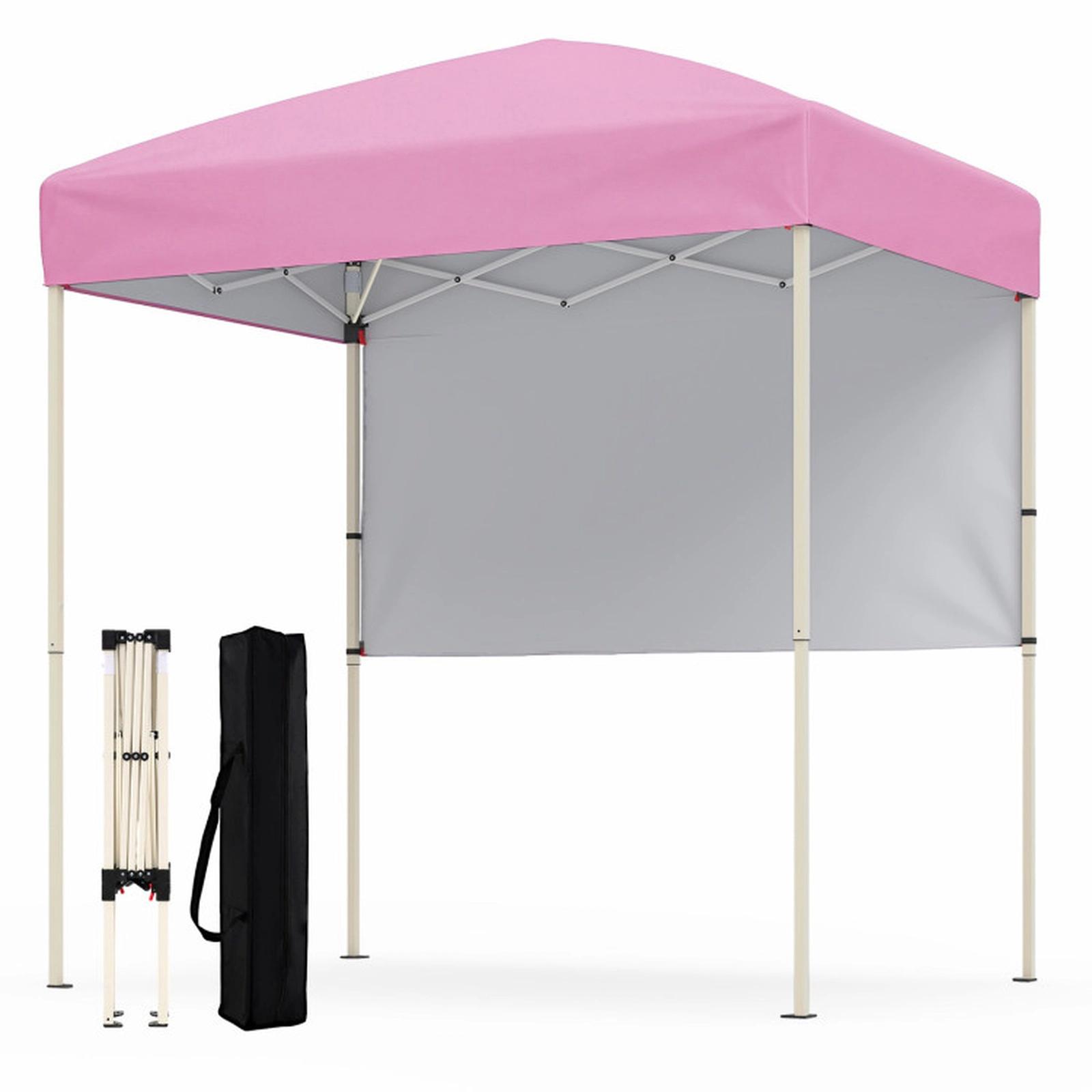 SUGIFT Pink Adjustable Folding Pop Up Canopy Tent with 1 Half Sidewall and Anchor Plates 6-ft W 4-ft D 6.6-ft H