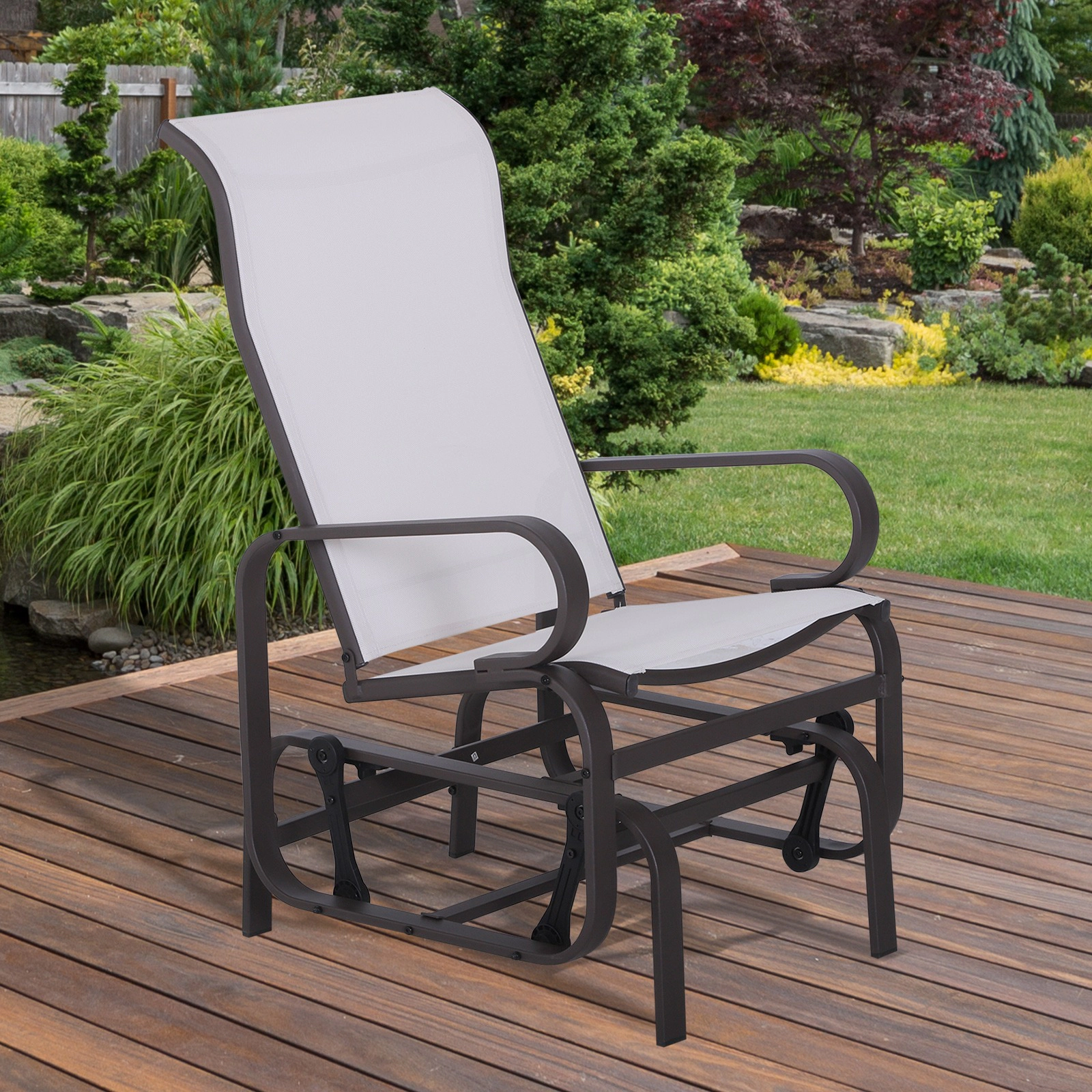 HONGGE Gliding Lounger Chair Single Rocker with Lightweight Metal & Mesh Construction