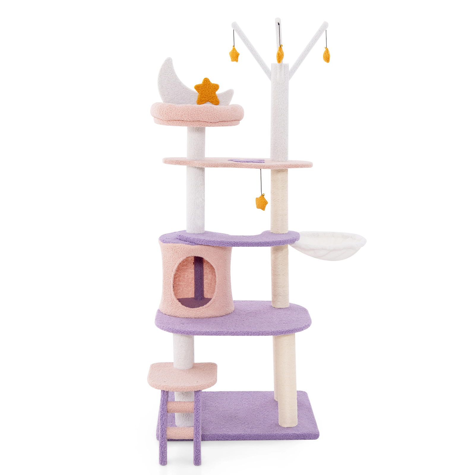 SUGIFT Multi-level Cat Tree Tower Sisal Covered Scratching Posts 33-lb Each Layer & 22-lb Hammock Capacity Purplish Pink