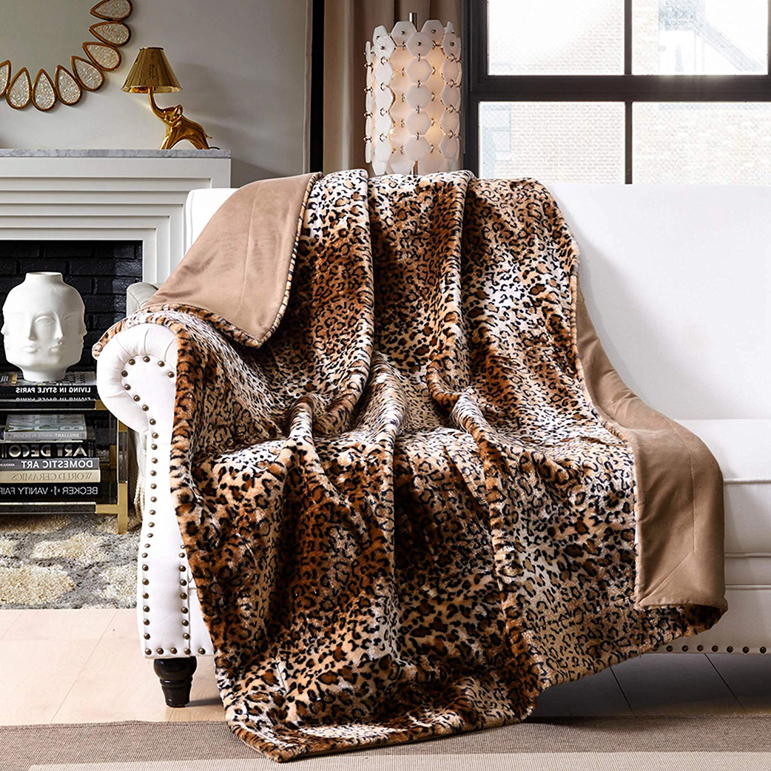 MarCielo Faux Fur Leopard Throw Blanket, Soft Plush Cozy Sofa Cover