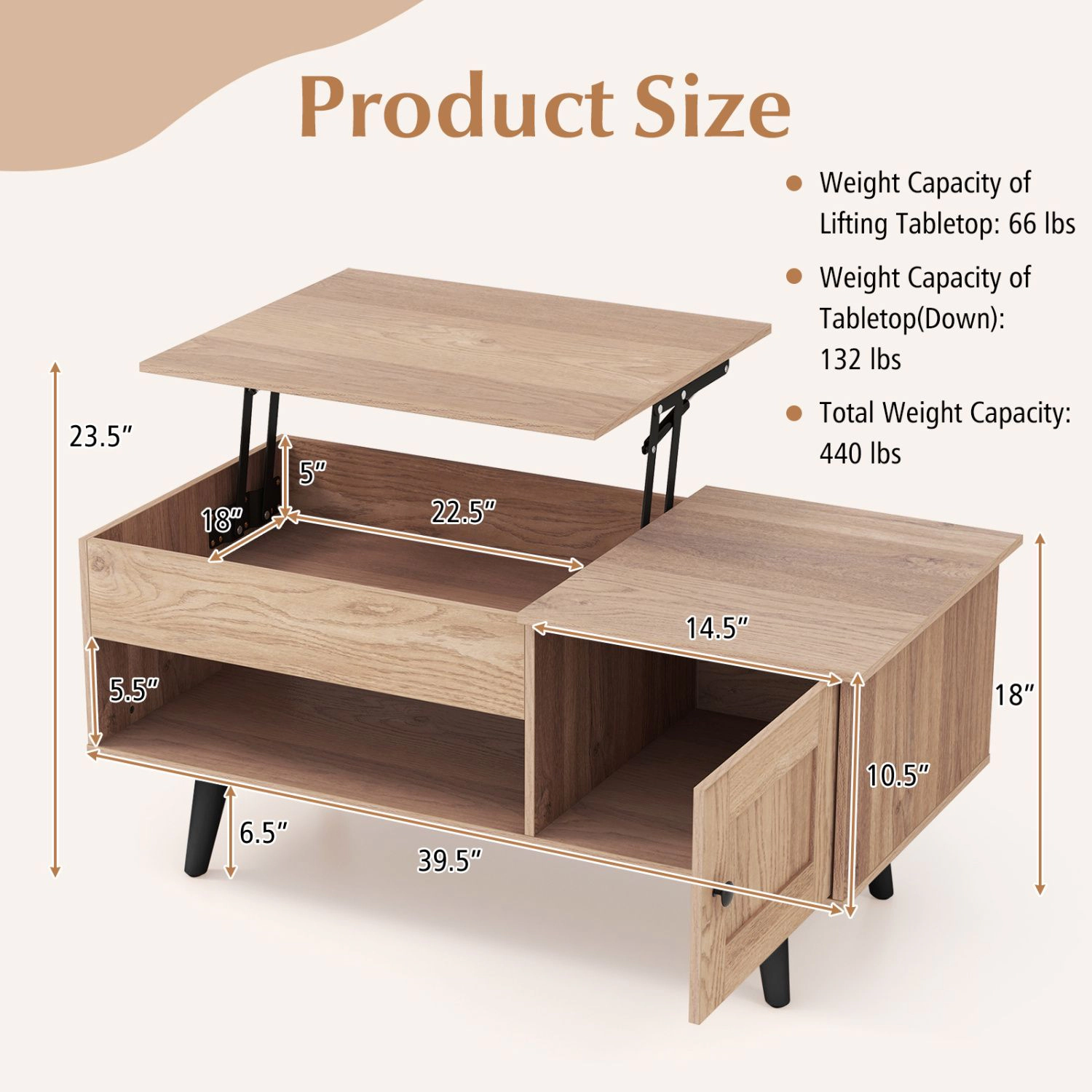 SlickBlue Lift Top Coffee Table with Storage Cabinet and Shelves