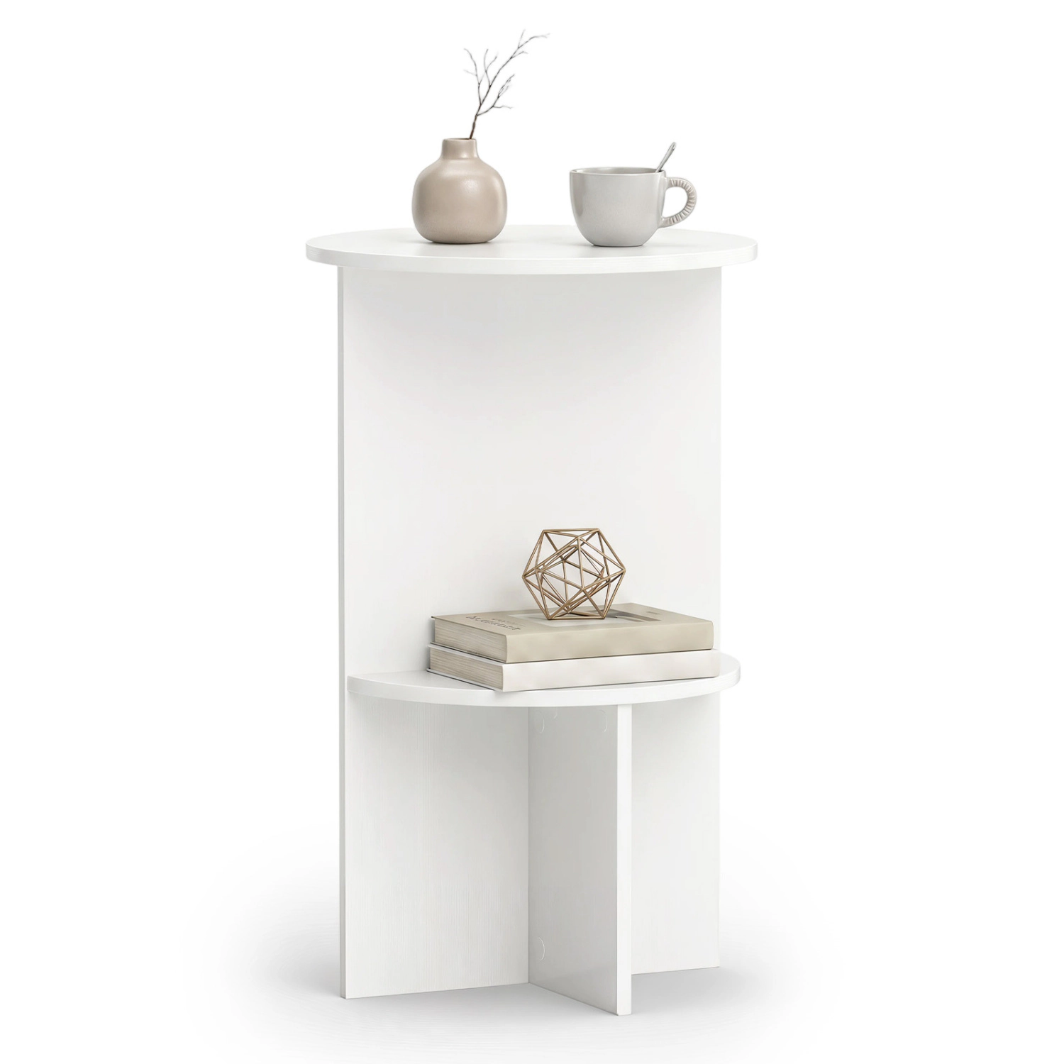 LJG 2-Tier Round Side Table with Storage Shelf for Small Space