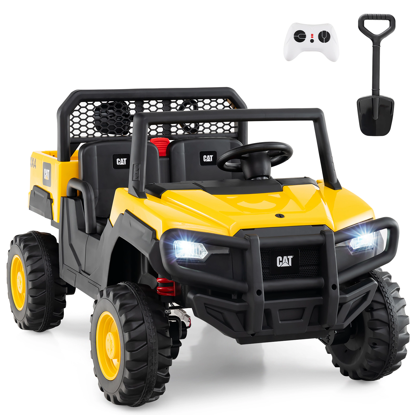 LJG 24V Ride on Dump Truck Licensed Caterpillar 2-Seater Kids Car with Remote Control