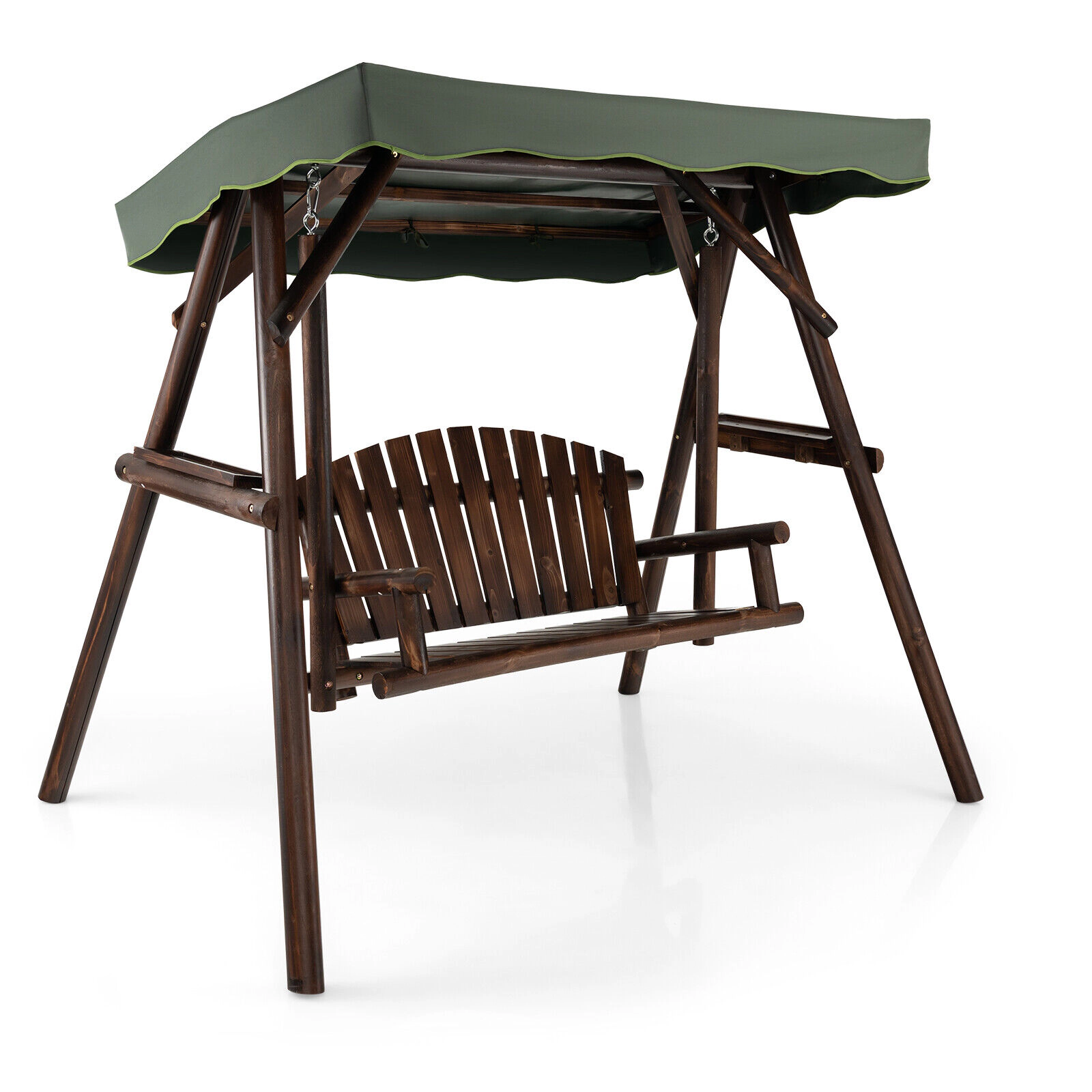 SUGIFT 2-Person Fir Wood Porch Swing with Adjustable Canopy and Side Table, 530 lb Capacity
