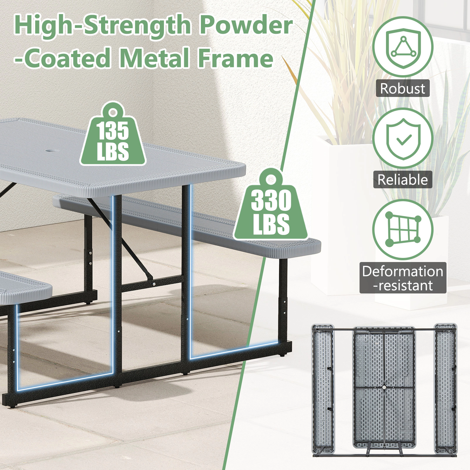 SUGIFT Outdoor Picnic Table Bench Set for 2-4 People 135-lb Table 330-lb Bench Capacity