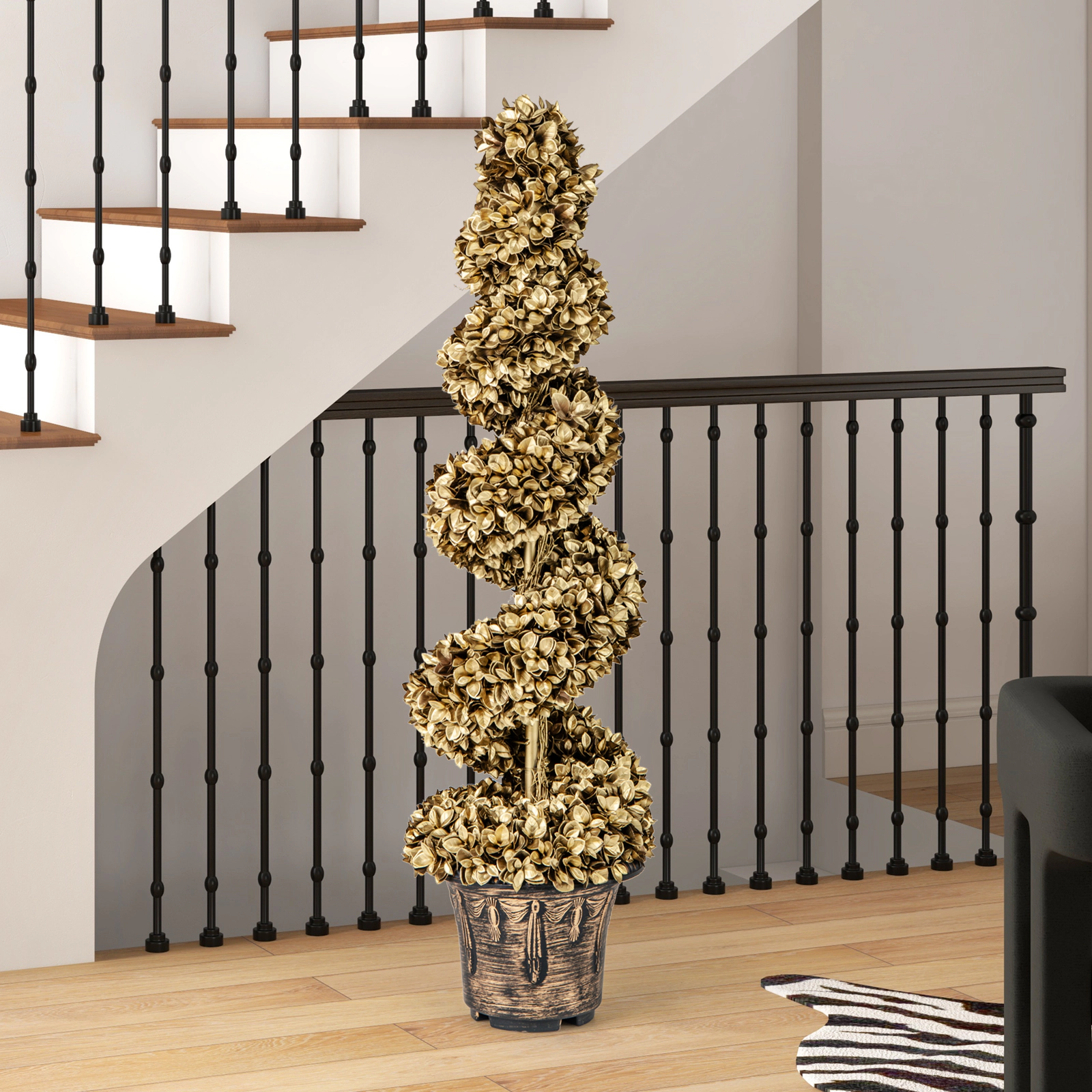 SlickBlue 2 Pieces Artificial Spiral Topiary Trees in Pots for Indoor and Outdoor