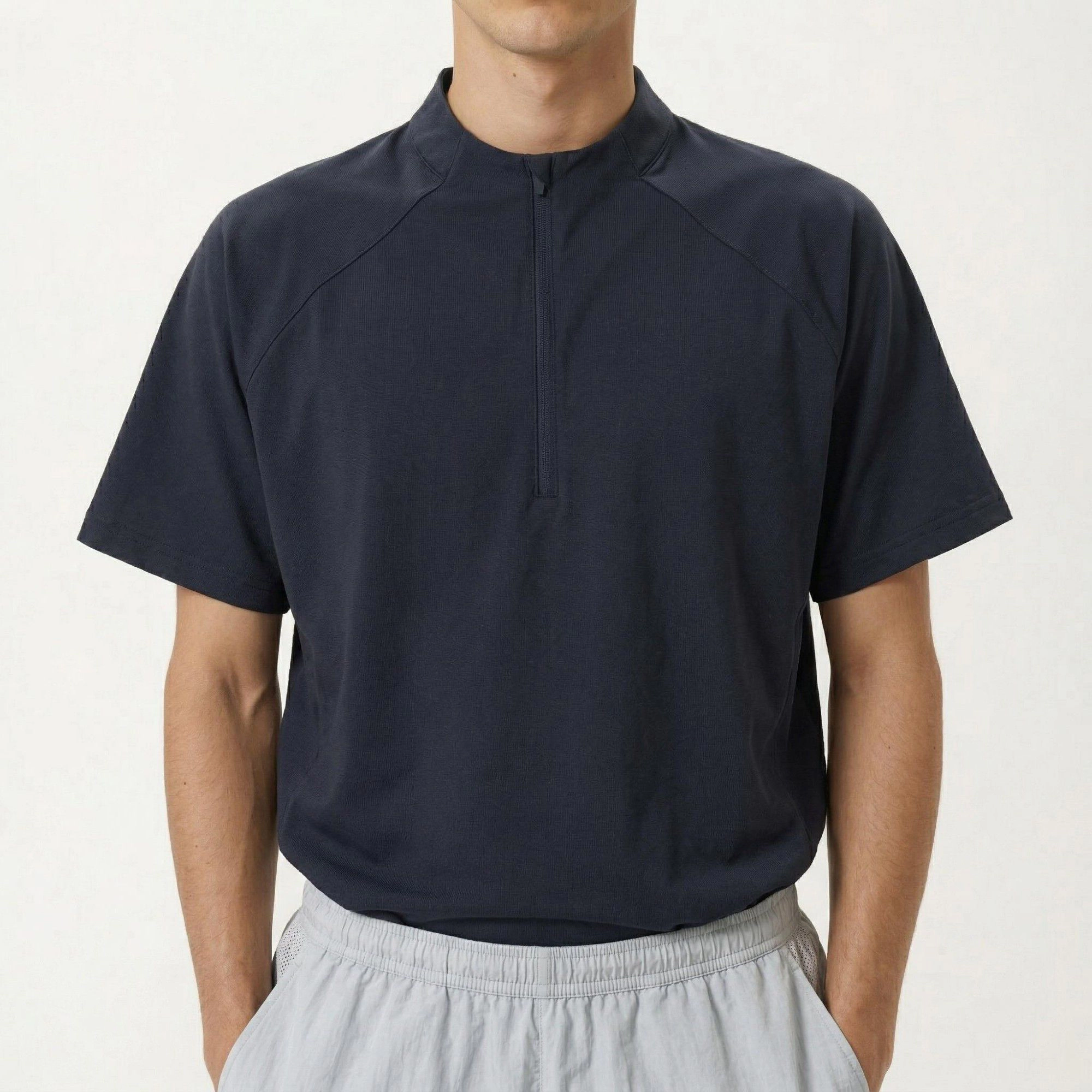 Alilang Men's Short Sleeve Athletic T-Shirt with Half-Zip Mock Neck Lightweight Breathable Performance Fabric