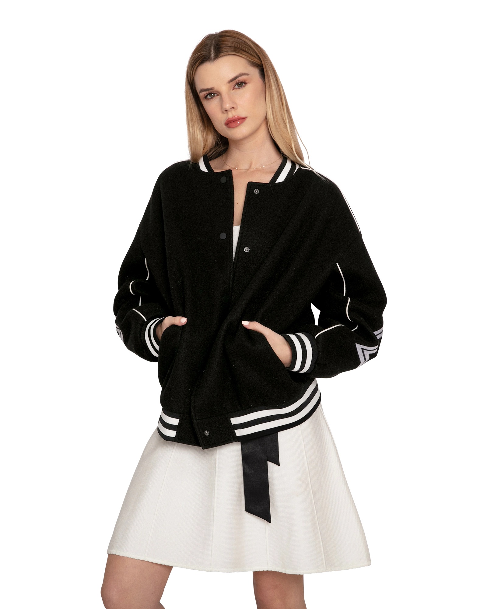 Belle & Bloom Womens Hold Me Close Letterman Bomber