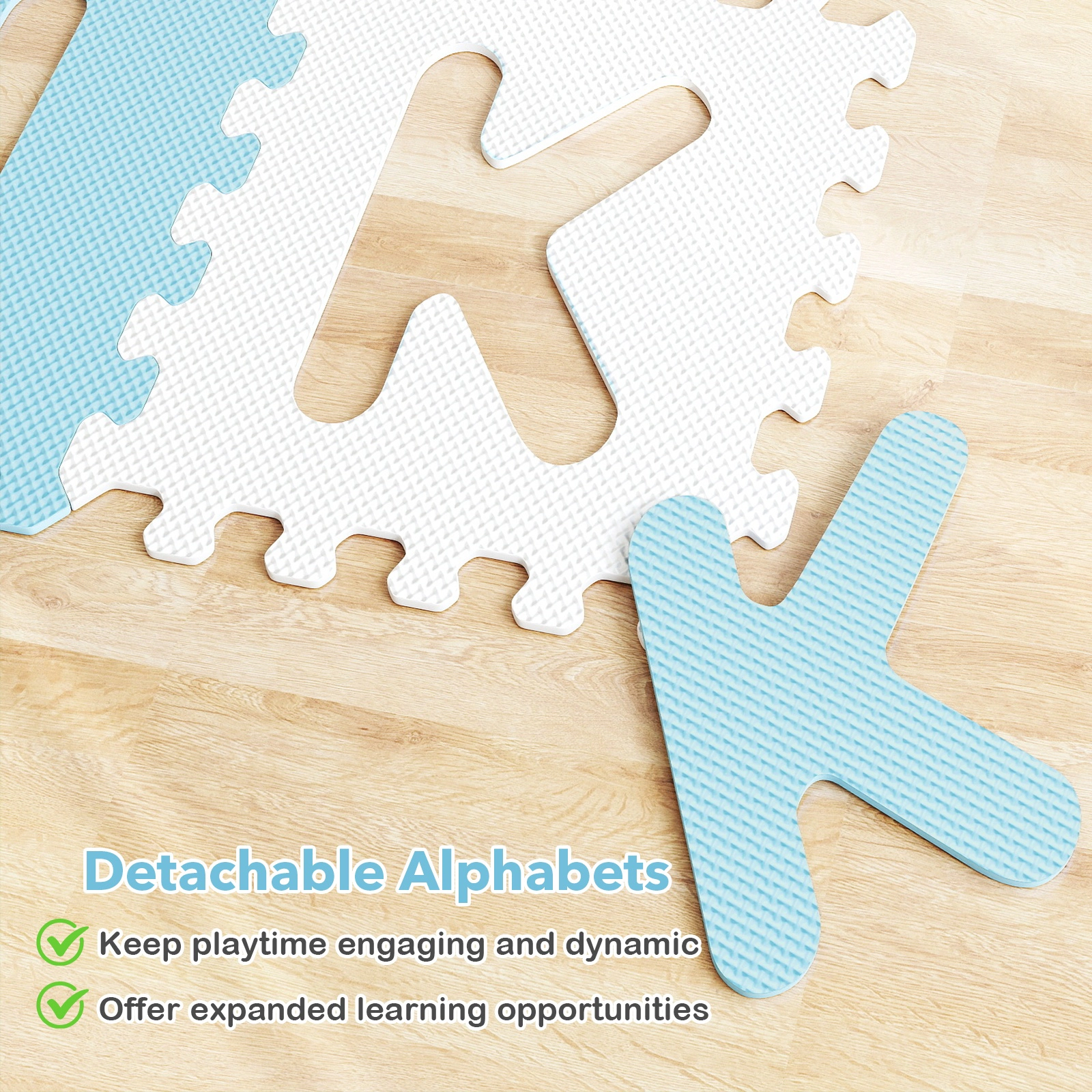 SUGIFT Blue 26-Piece 12.5-in Interlocking BPA-Free ABC Alphabet Foam Play Mat with Detachable Letters