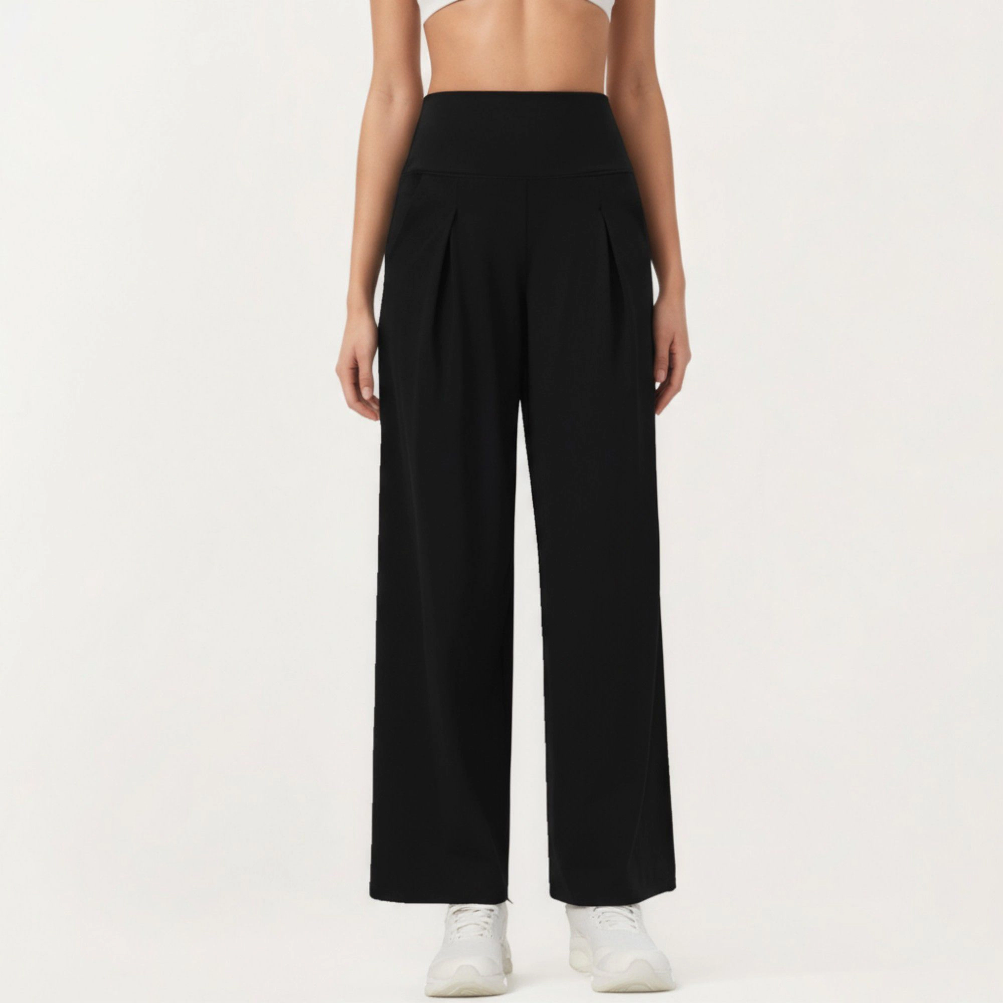 Anna-Kaci Women's High-Waist Pleated Wide-Leg Sweatpants with Smooth Stretch Fabric and Relaxed Silhouette