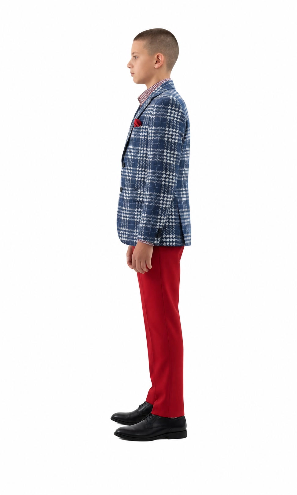 Elie Balleh Boys Slim Fit Buffalo Plaid Blazer