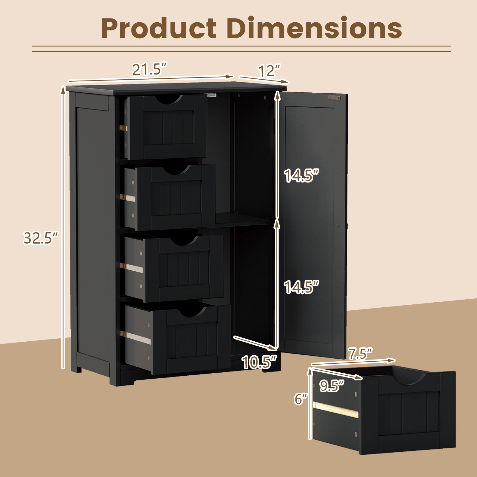 SlickBlue Freestanding Bathroom Floor Cabinet with 4 Drawers and Storage