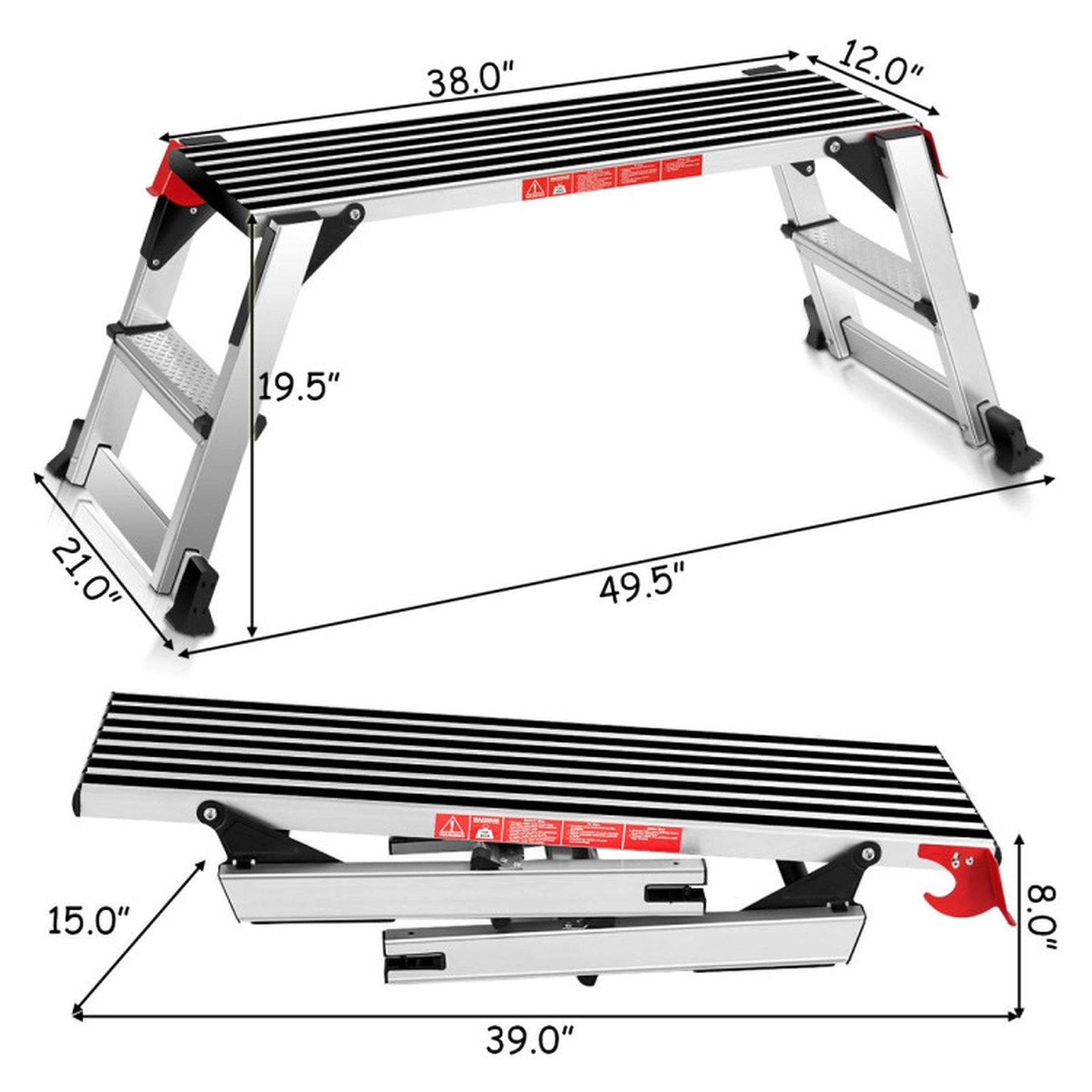 SUGIFT Aluminum Folding Non-Slip Drywall Work Platform Step Stool 49.5-in x 21-in x 19.5-in 330-lb Capacity Silver