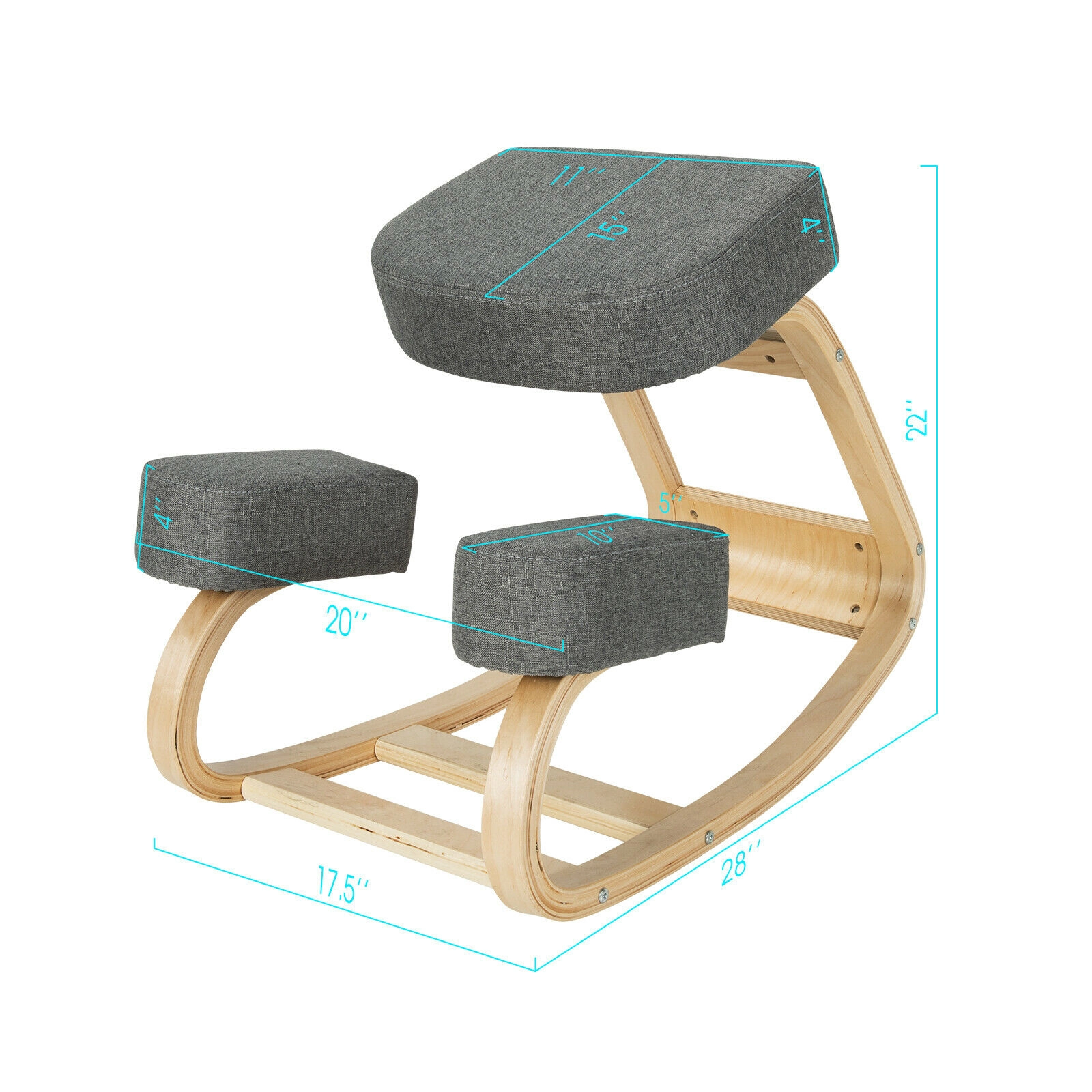 SUGIFT 330-lb Capacity Gray Birch and Poplar Wood Rocking Kneeling Chair with Curved Base and Upright Posture