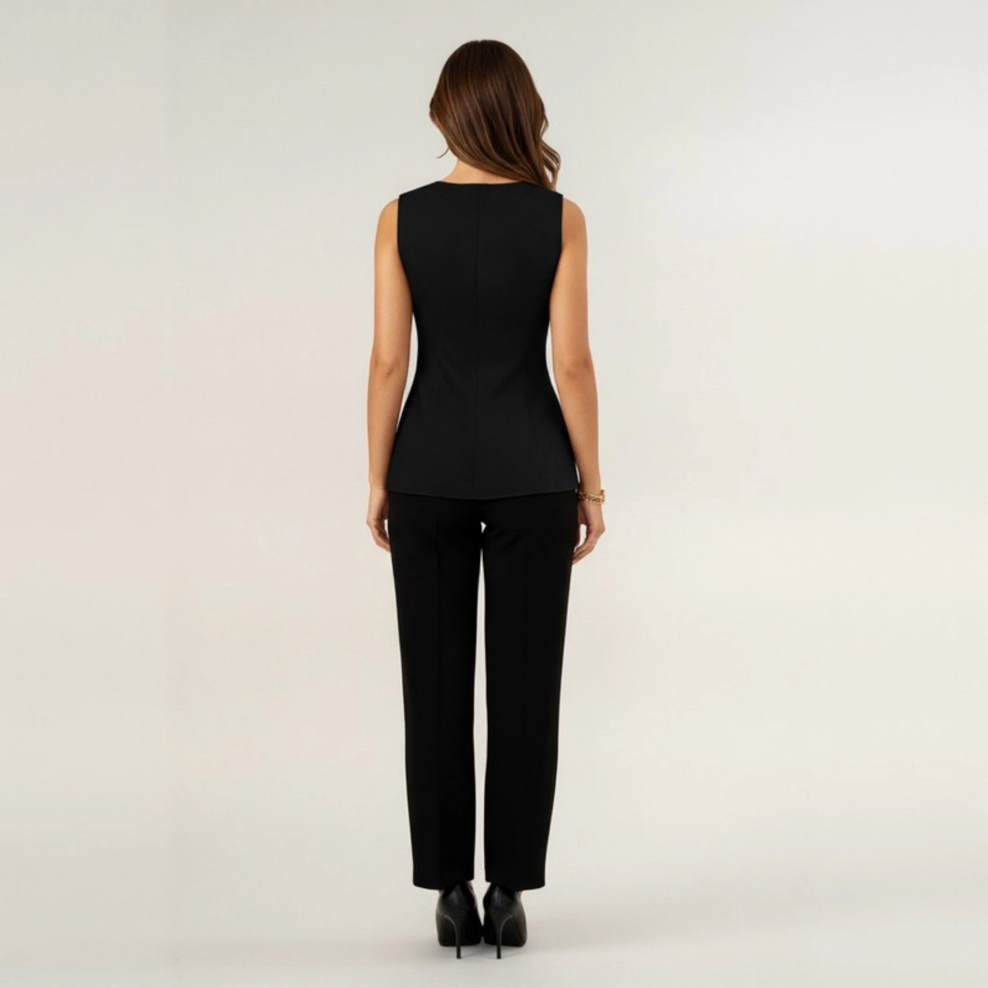 Anna-Kaci Women's Sleeveless Crew Neck Button Front Tunic Top with Shaped Waist and Clean Tailored Silhouette