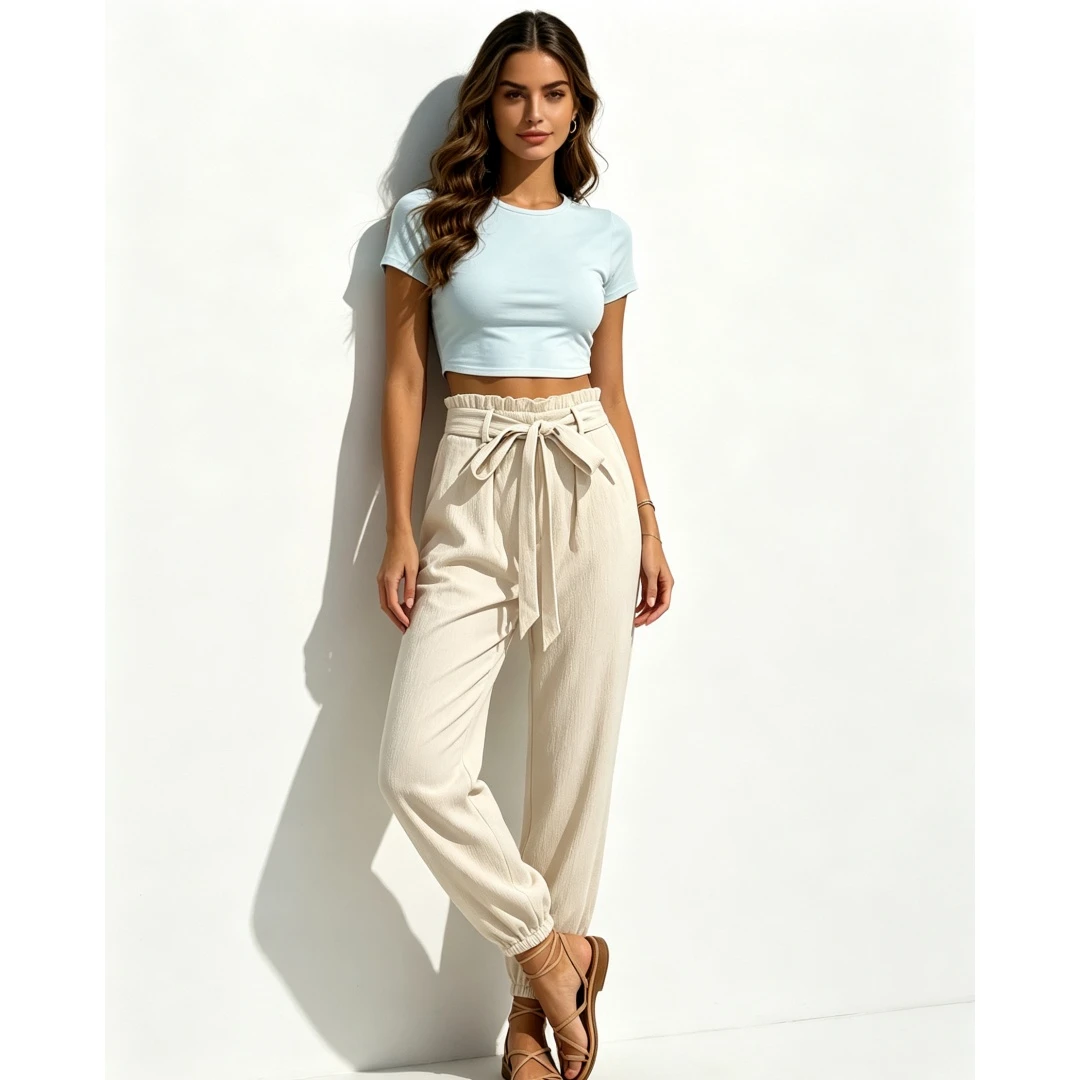 Coolmee Womens Casual Loose Fit Pants with Pockets Paper Bag PencilPants Business Jogger Harem Pant