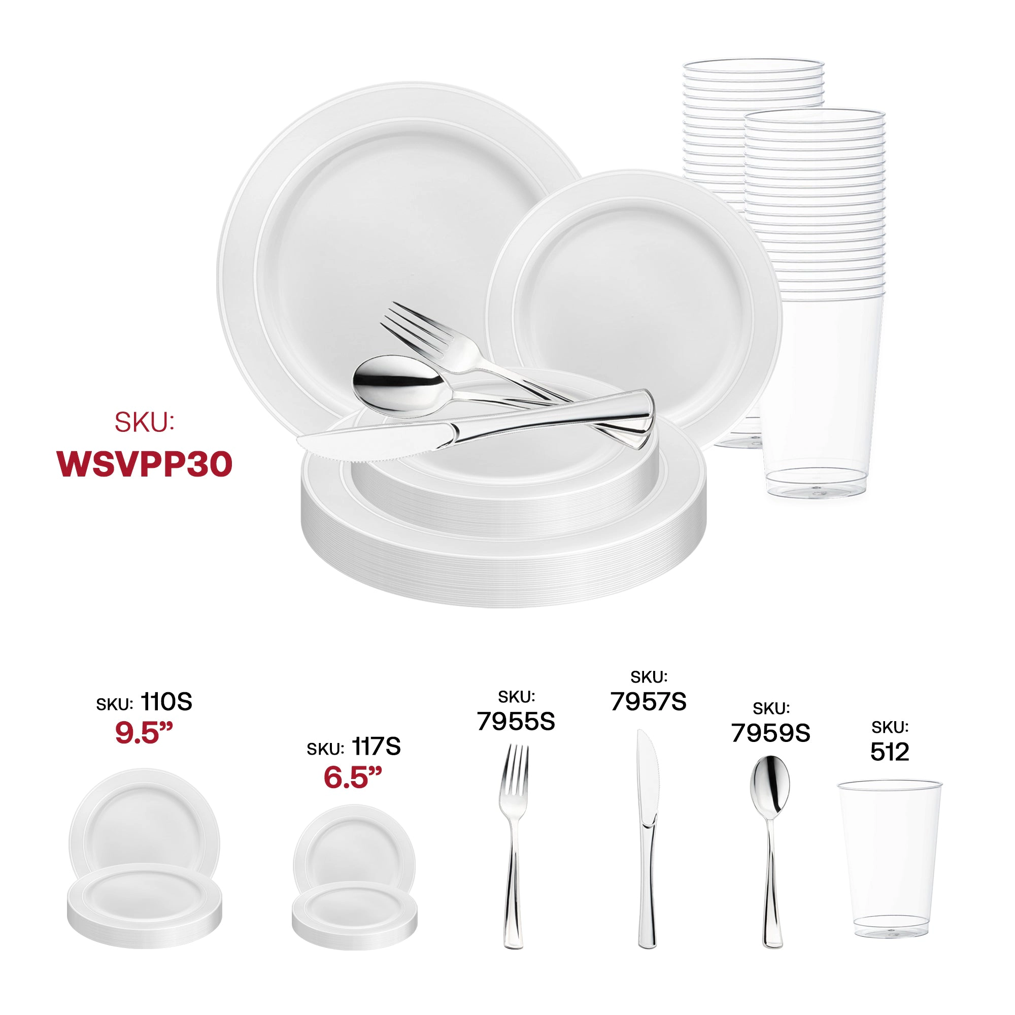 Smarty Had A Party White with Silver Edge Rim Plastic Wedding Value Set